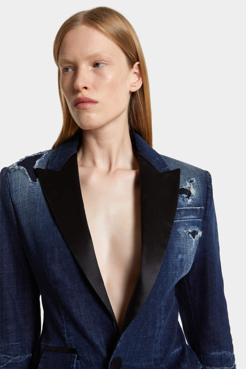 DARK RIPPED WASH DARK RIPPED TUXEDO BLAZER - 5