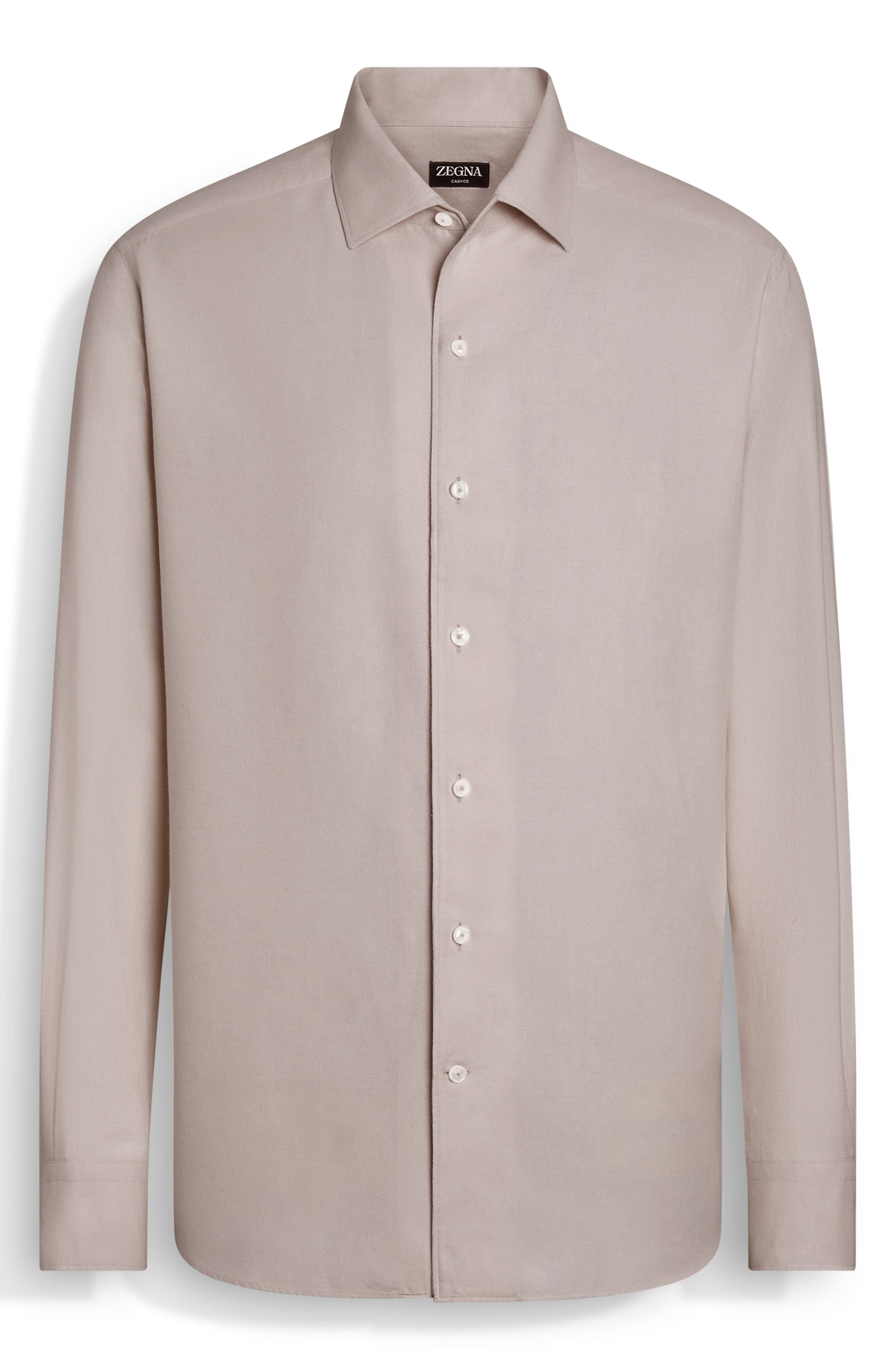 ZEGNA Cashco Cotton & Cashmere Oxford Button-Up Shirt in Light Taupe at Nordstrom - 4