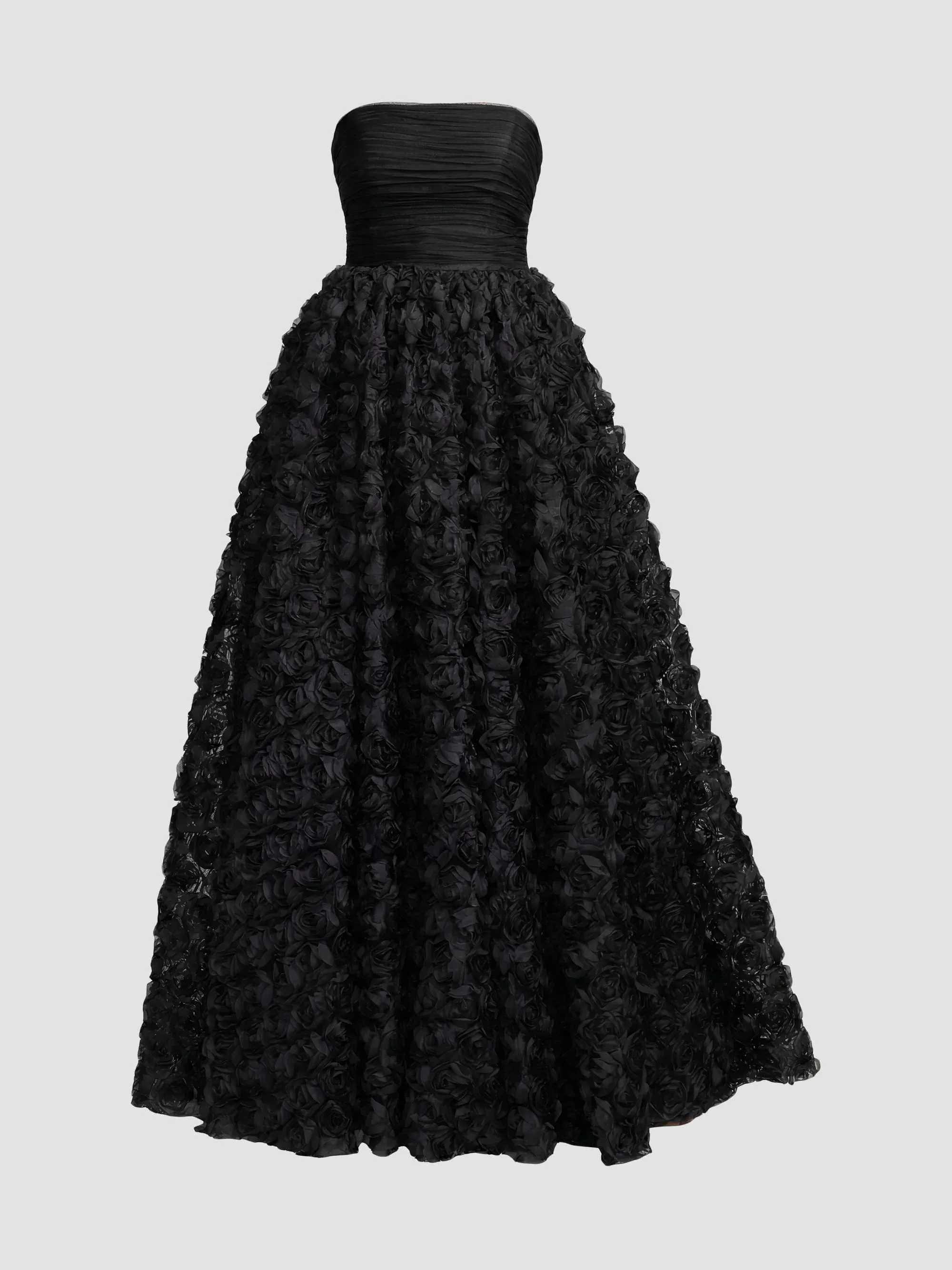 Women's Strapless Rosette Lace Ballgown - Black - 1