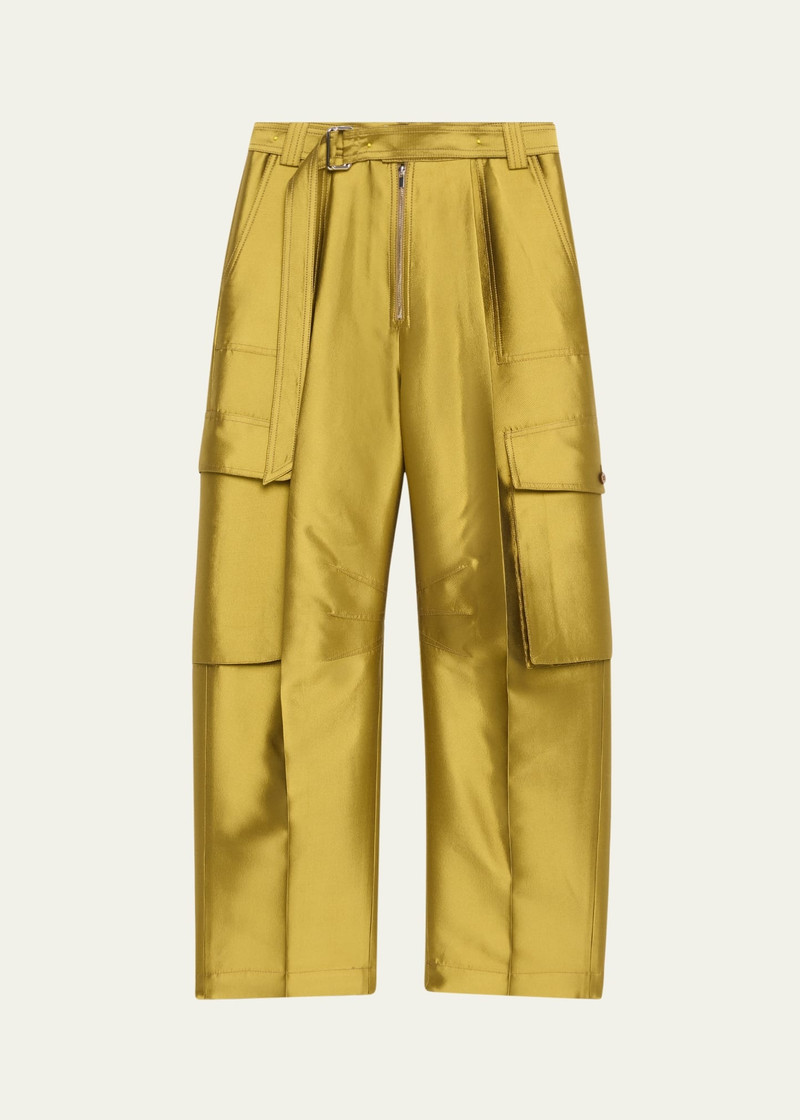 Belted Straight Leg Silk Cargo Pants 1
