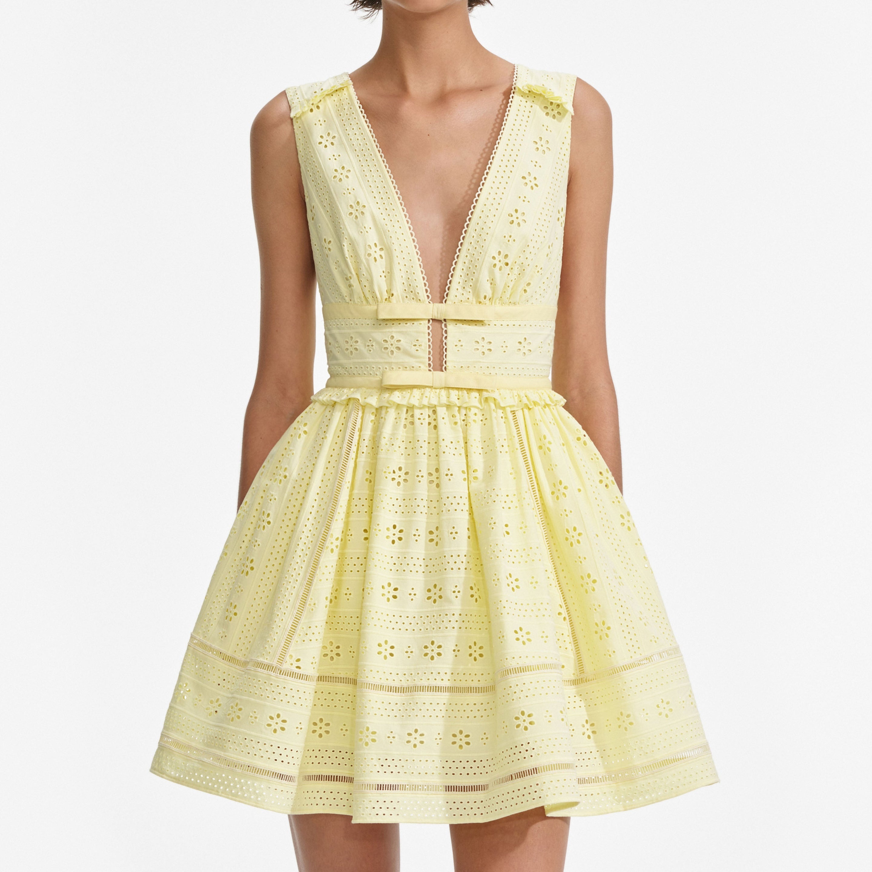Yellow Cotton Broderie Mini Dress - 4
