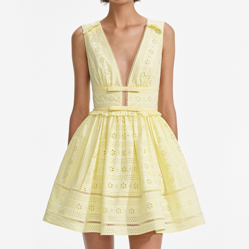 Yellow Cotton Broderie Mini Dress 4