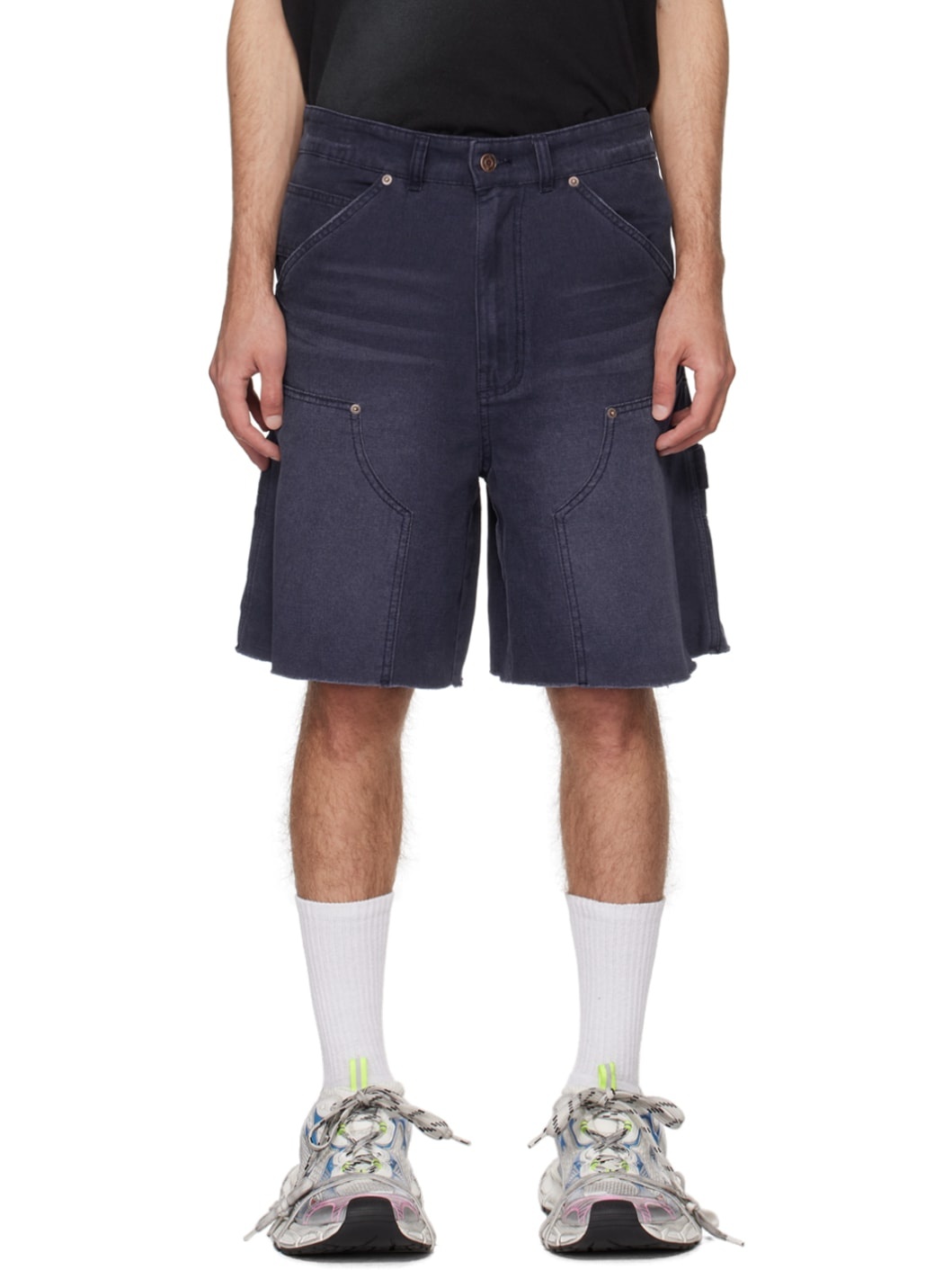 Navy Faded Cargo Shorts - 1