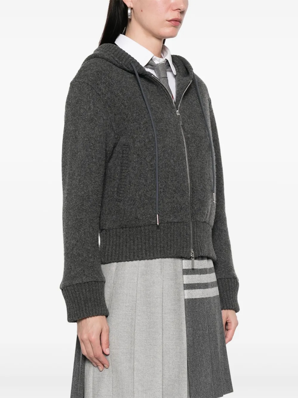 THOM BROWNE - Women Wool Fleece Zip Up Hoodie - 2
