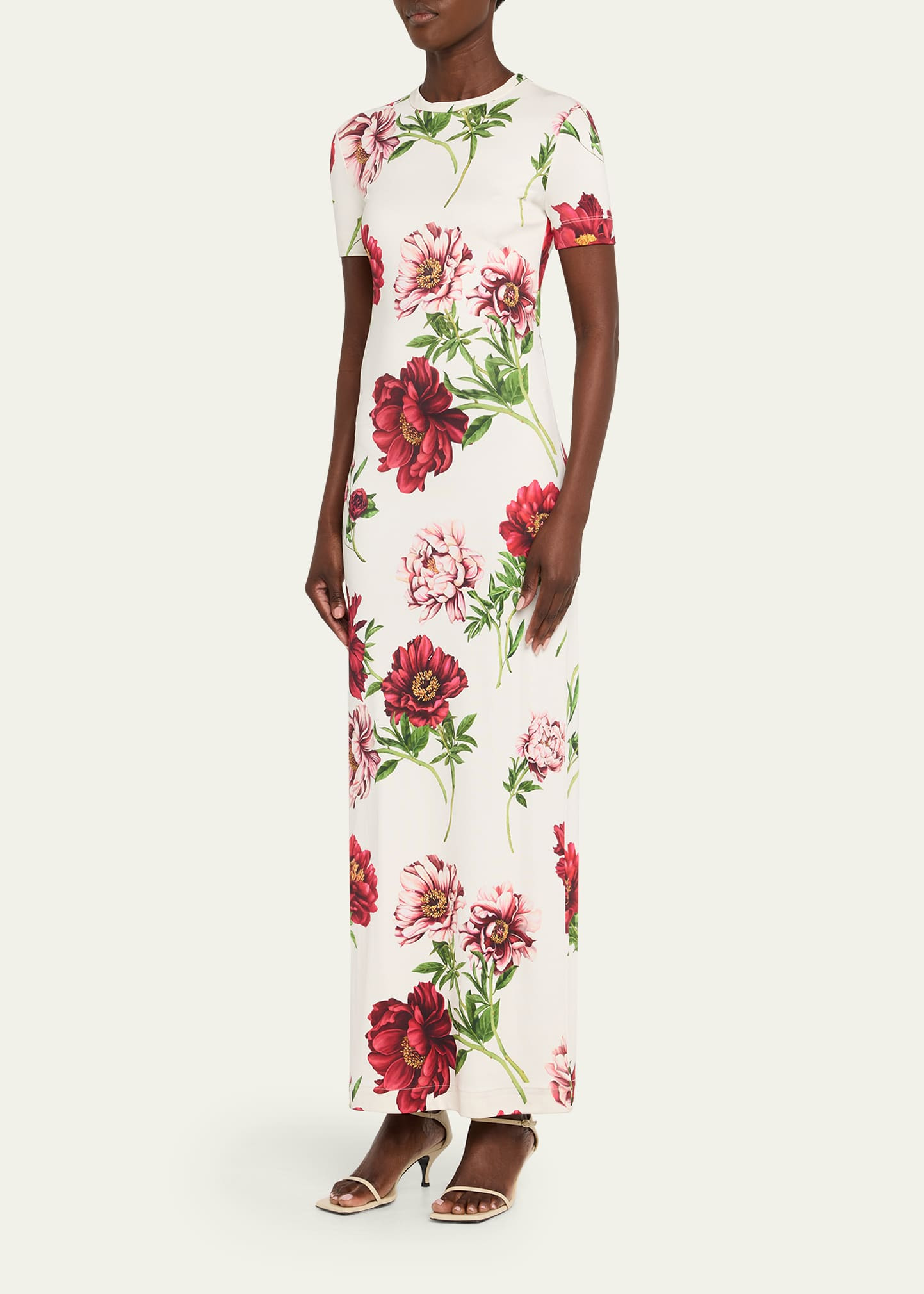 Peony-Print Jersey Short-Sleeve Maxi T-Shirt Dress - 4