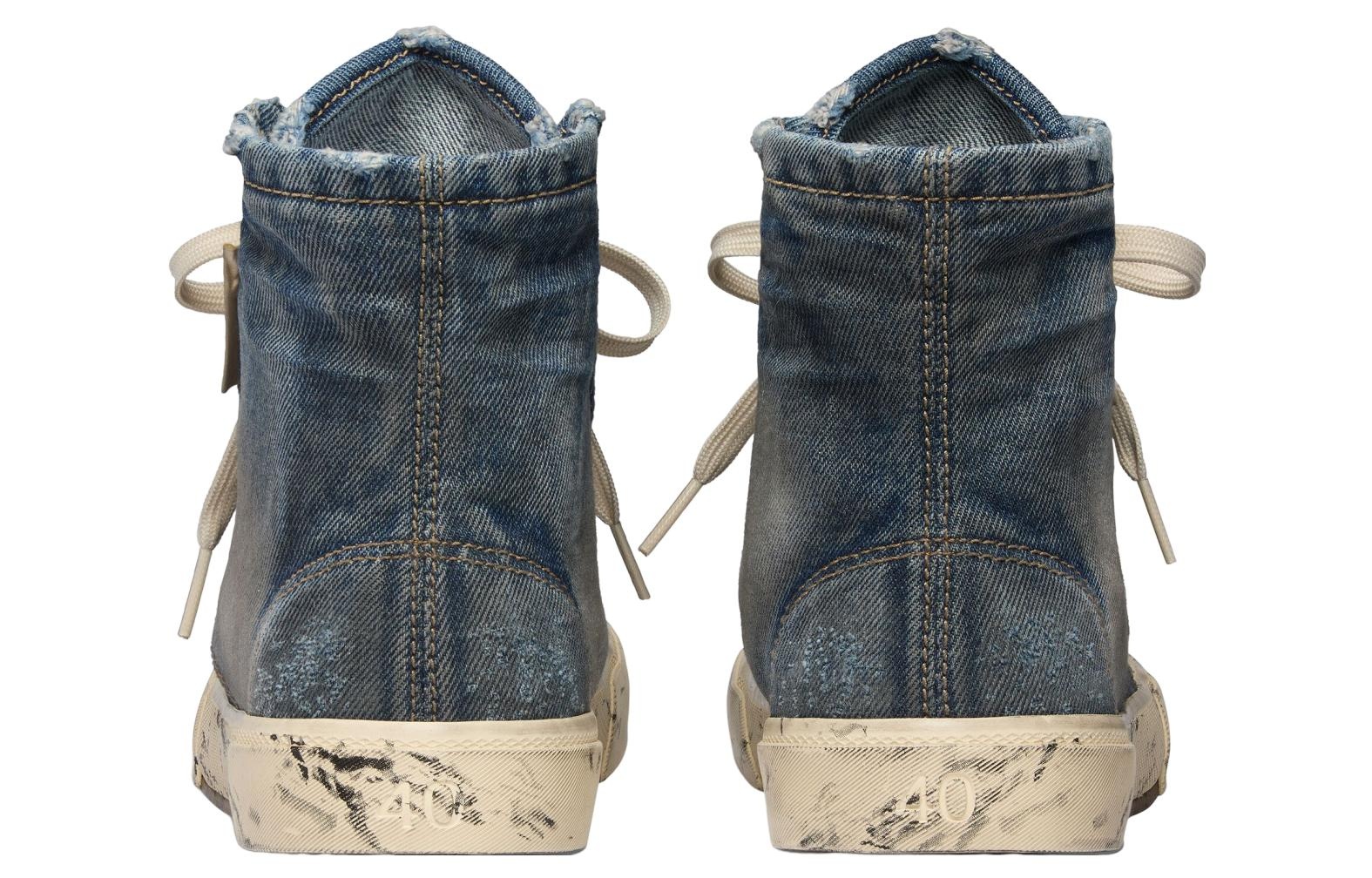 (WMNS) Balenciaga Paris High Top Sneakers 'Blue Destroyed Denim and Rubber' 688756W3RCL4090 - 6