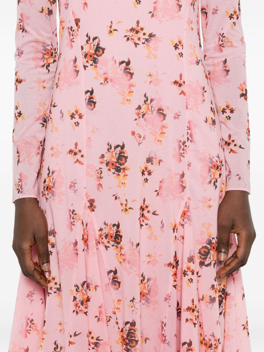 floral-print long-sleeve midi dress - 5