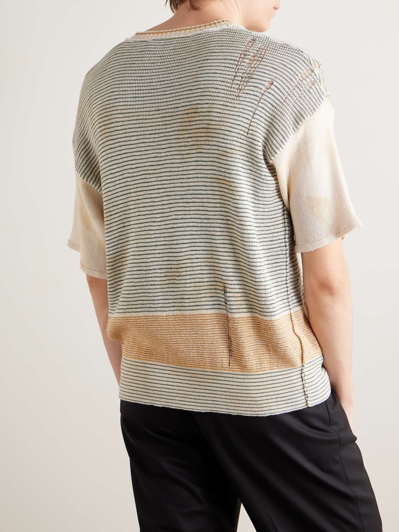 Here Comes Alice Distressed Striped Cotton Sweater - 3