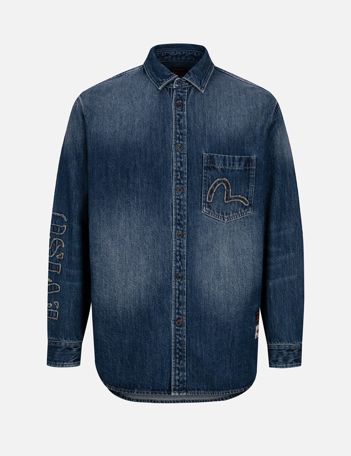 GRUNGE STYLE LOGO AND SEAGULL APPLIQUÉ RELAX FIT DENIM SHIRT - 2