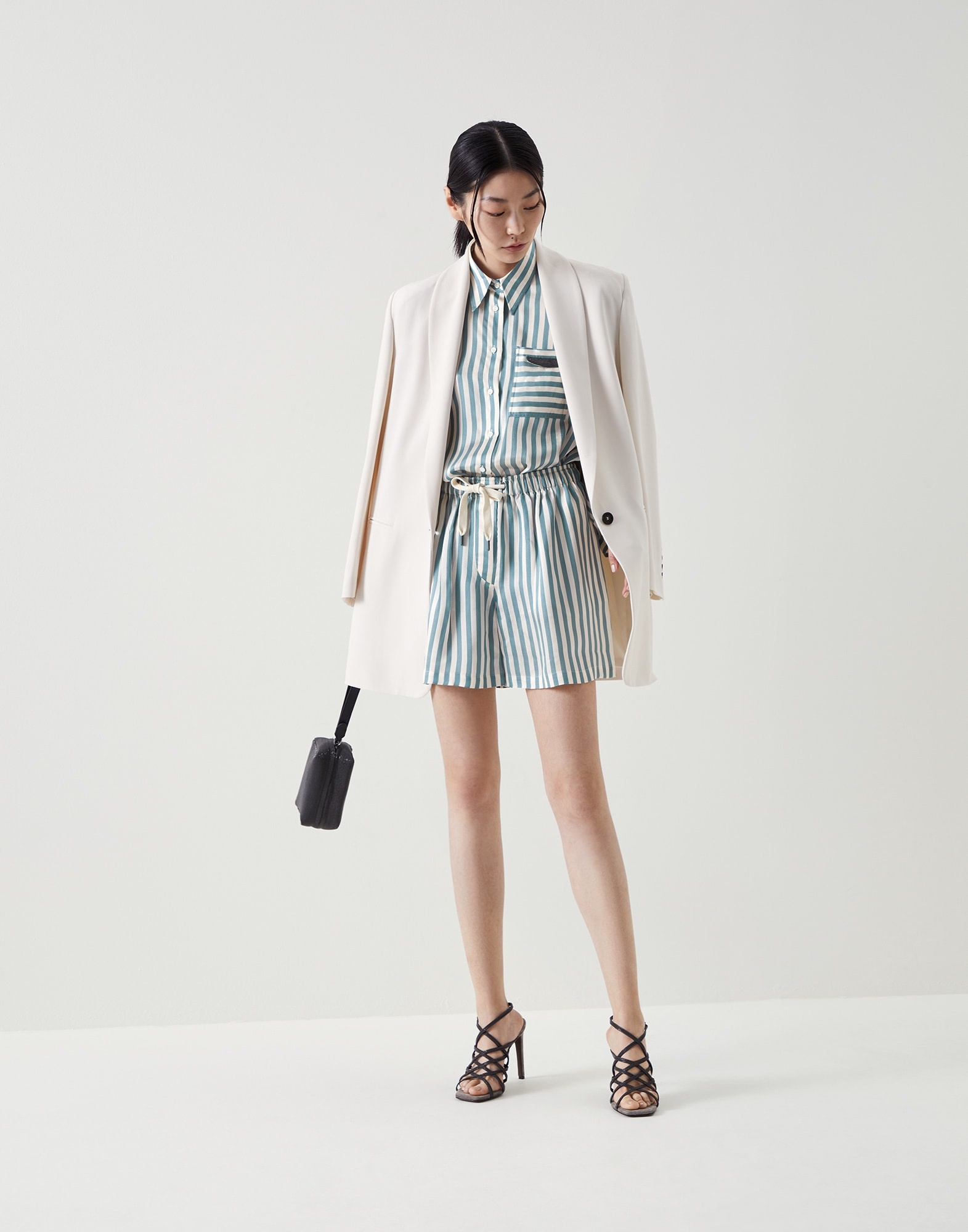 Viscose and silk stripe twill shorts - 4