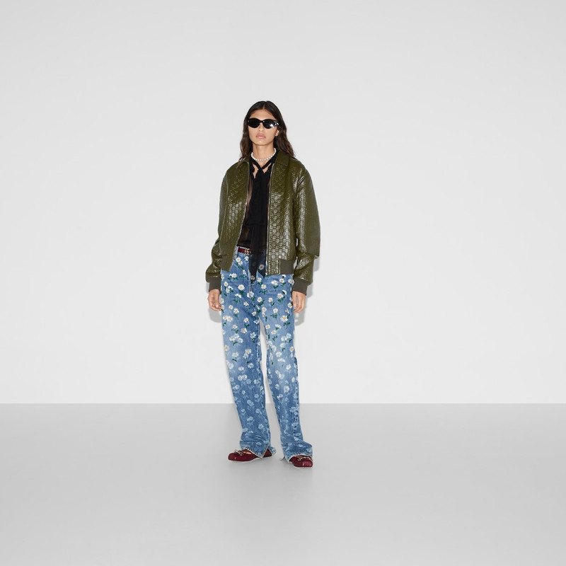 GUCCI GG embossed leather bomber jacket outlook