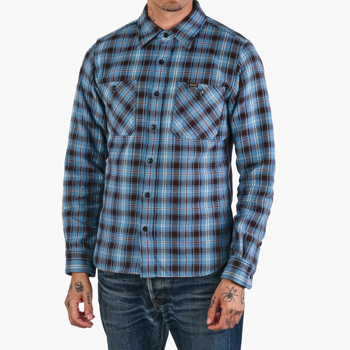 Ultra Heavy Flannel Blanket Check Work Shirt - Sax Blue - 2