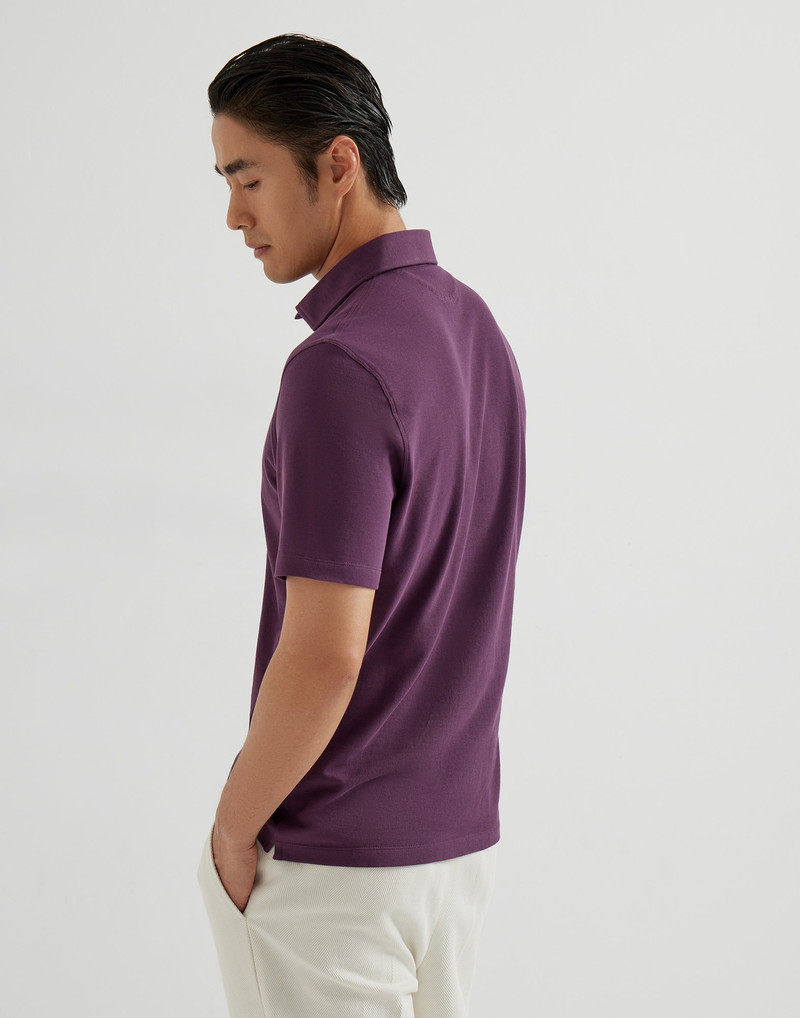 Brunello Cucinelli Cotton piqué polo with shirt-style collar outlook