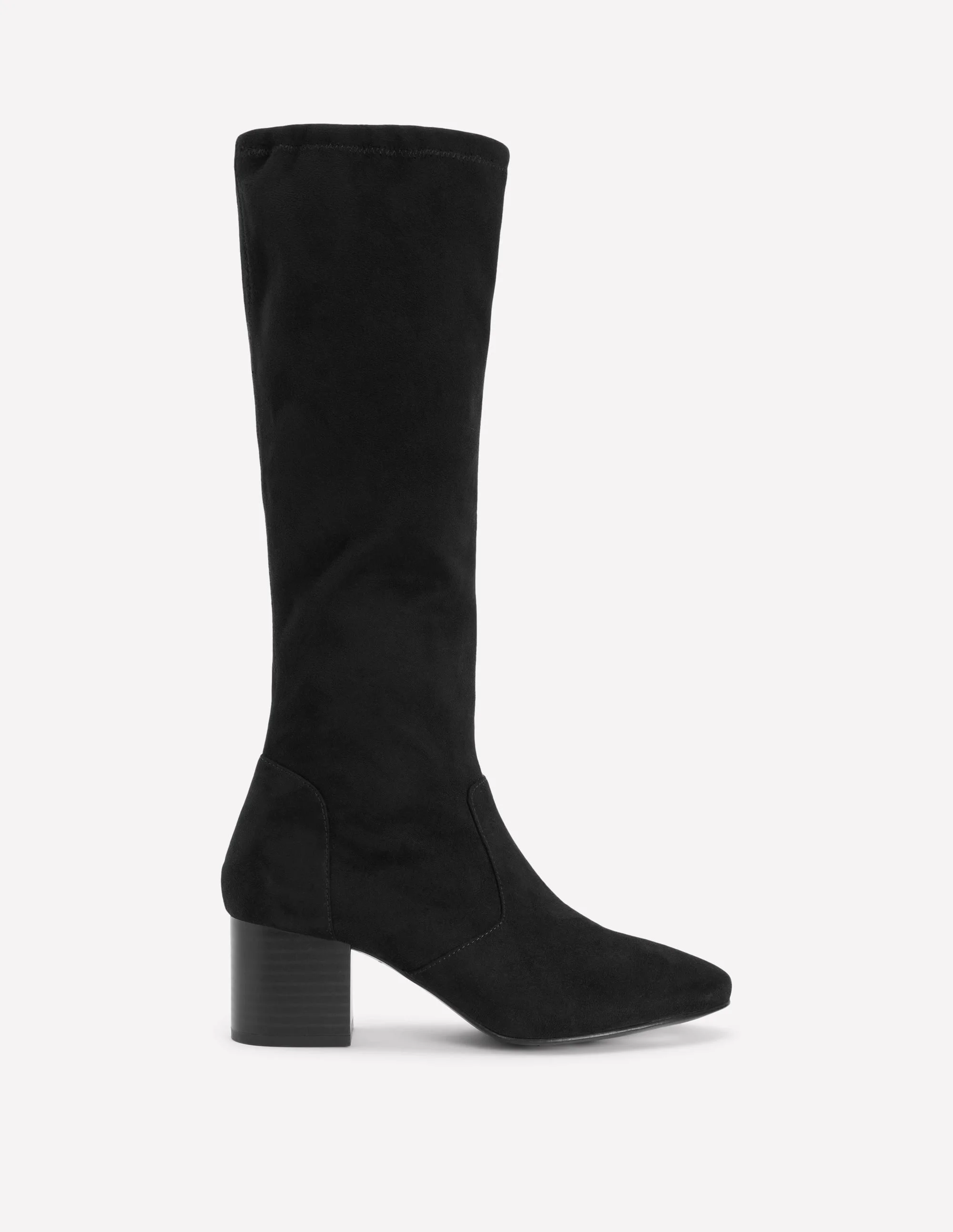 Block Heel Stretch Boots-Black - 1