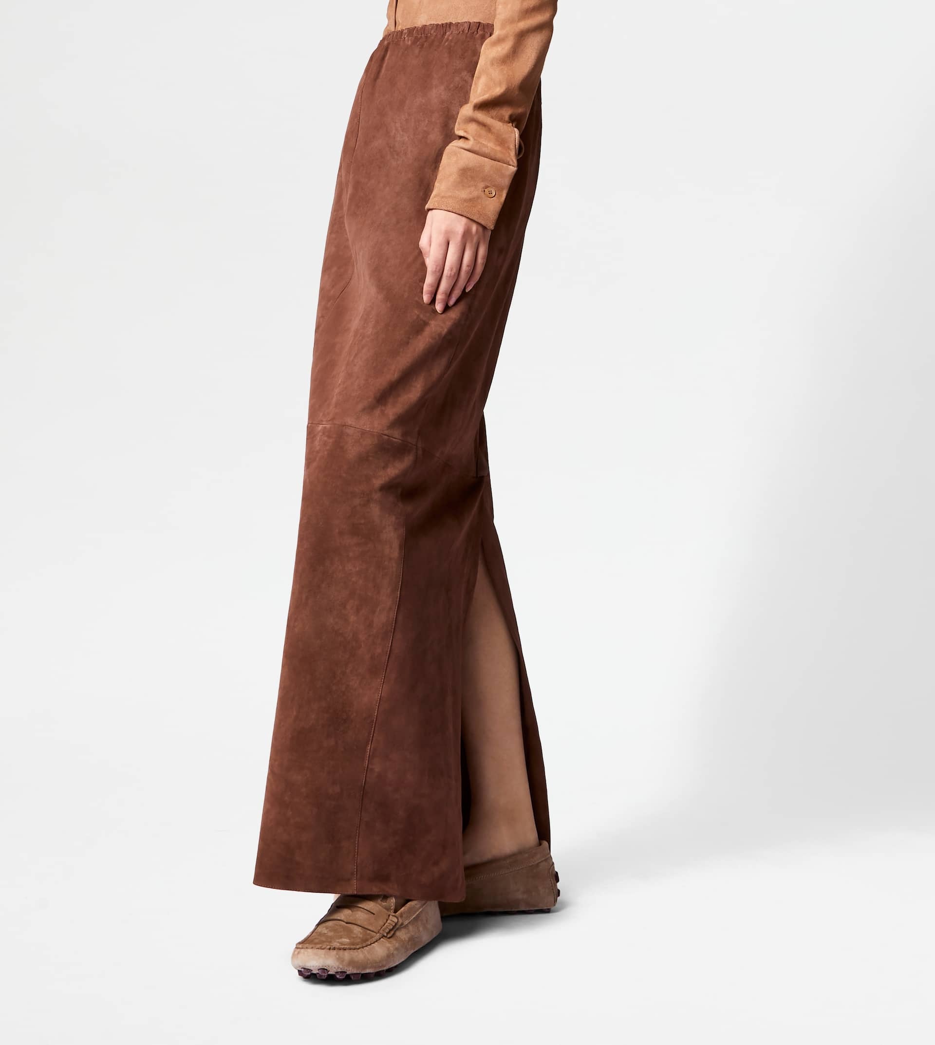 LONG SKIRT IN SUEDE - BROWN - 6
