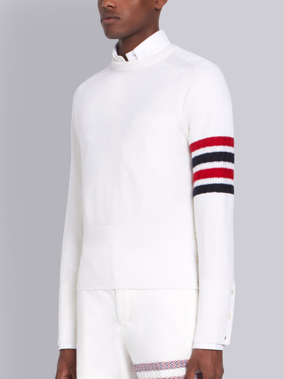 Thom Browne White Fine Merino Wool Diagonal Stitch Crewneck 4-Bar Pullover outlook