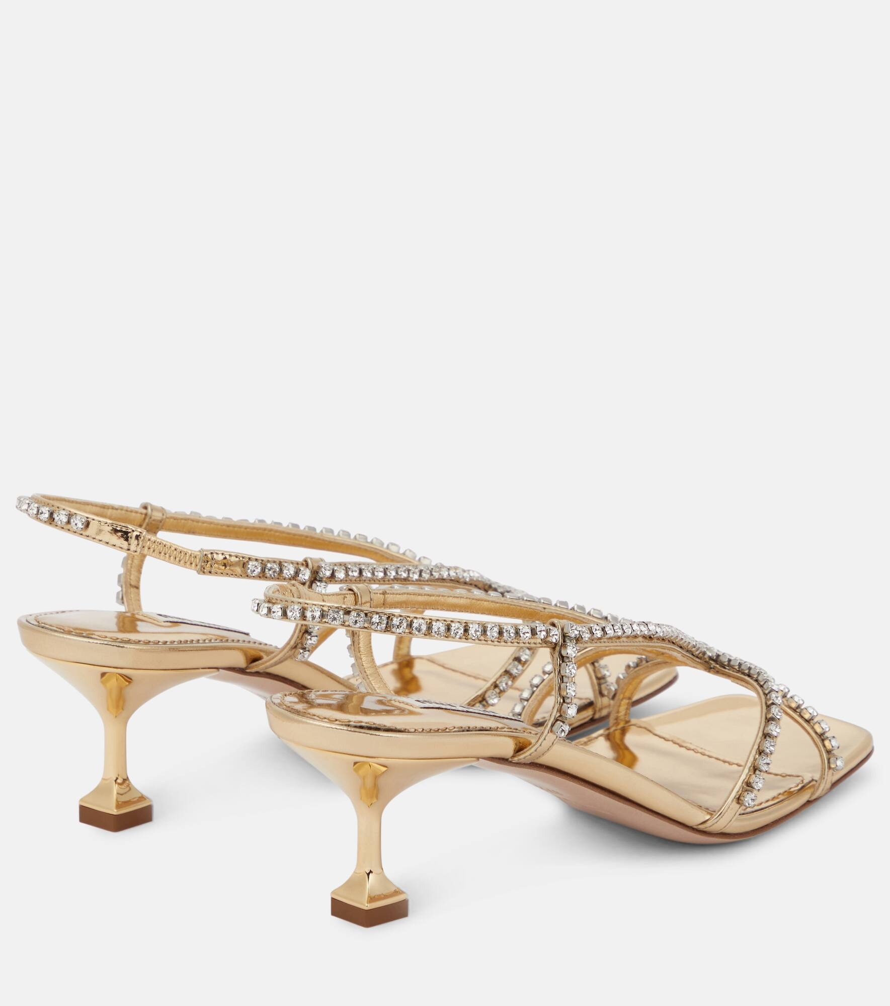 Embellished metallic leather sandals - 3
