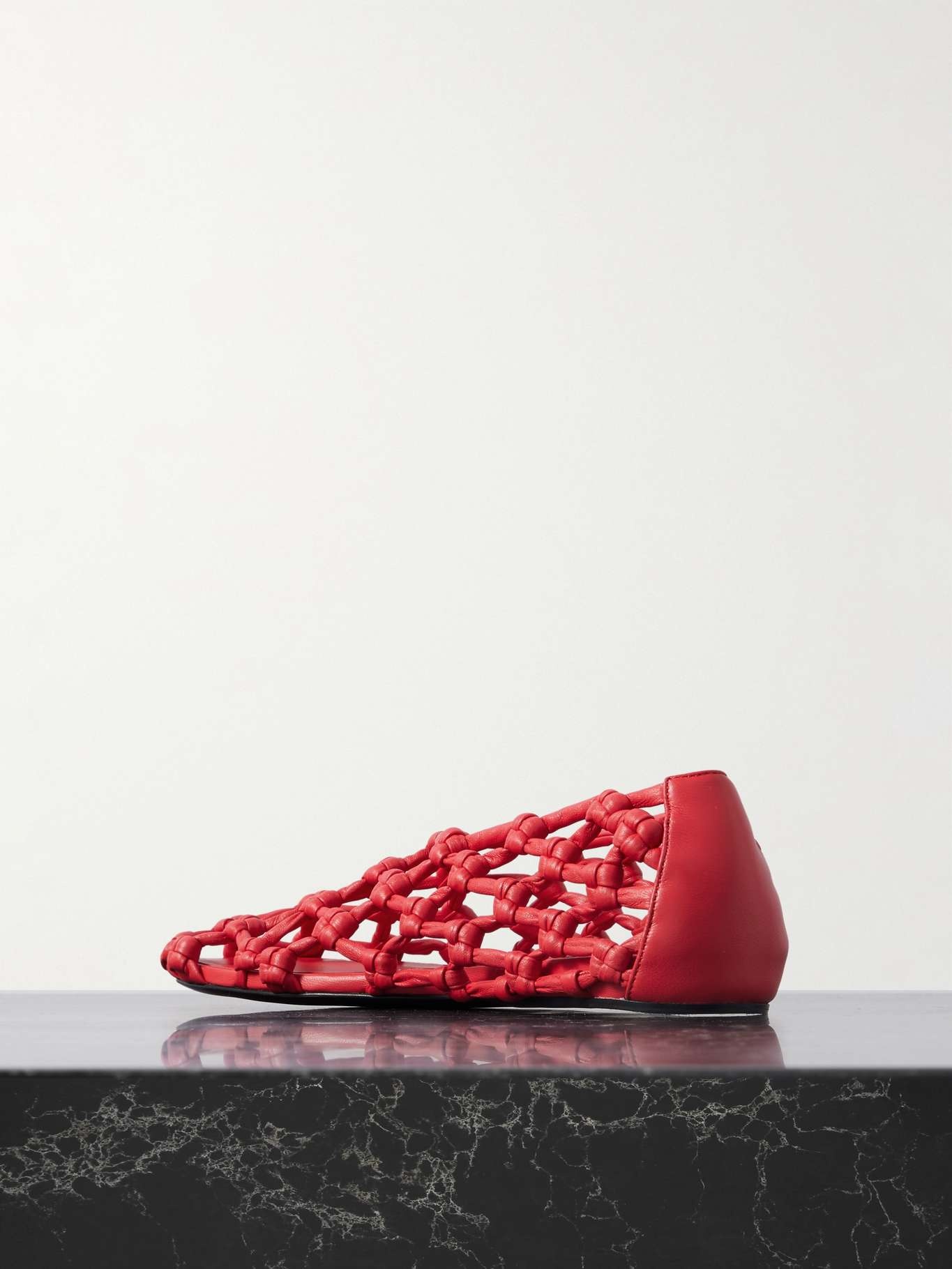 Cutout knotted leather ballet flats Red - 3