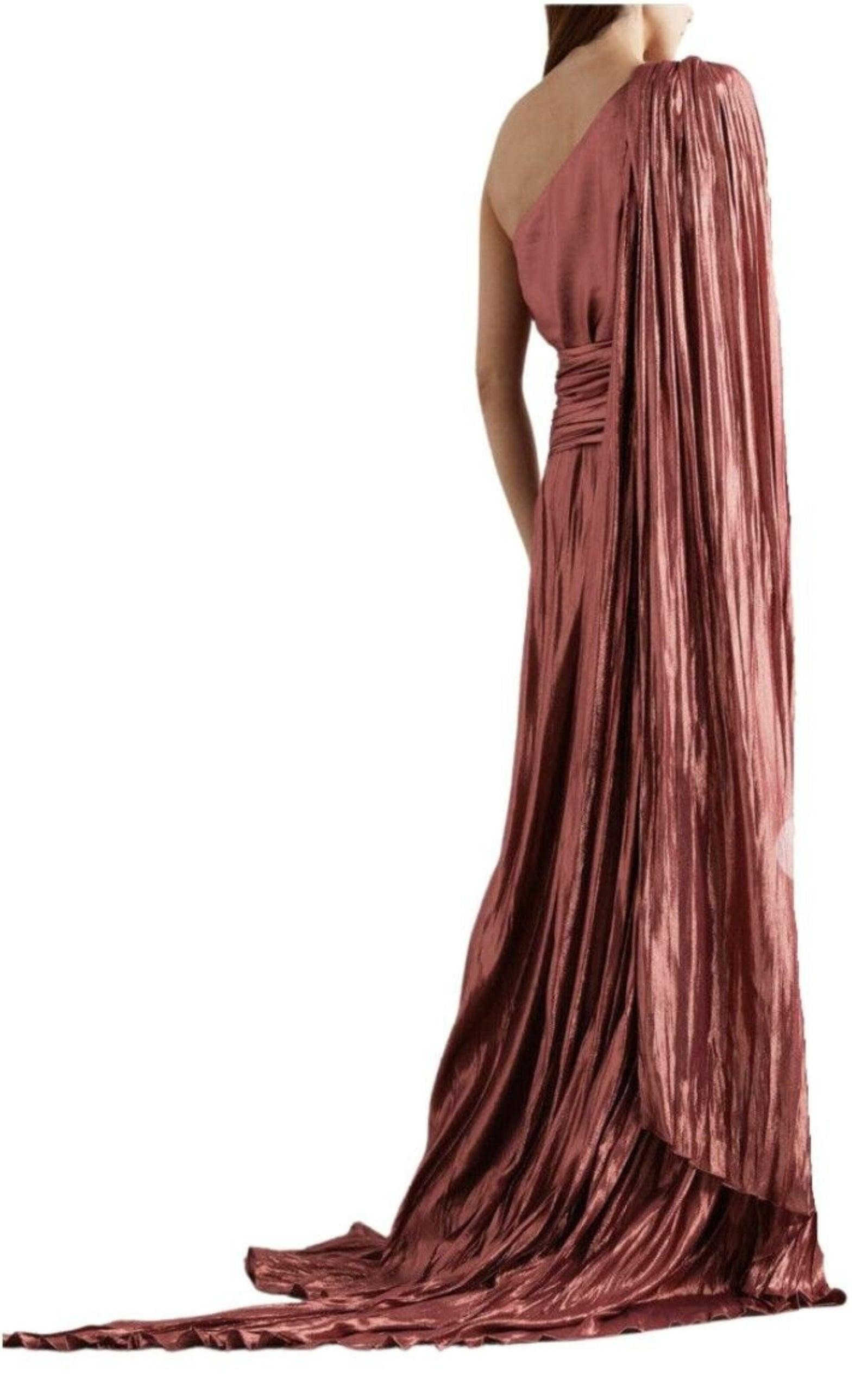 One Shoulder Asymmetric Lame Gown - 3