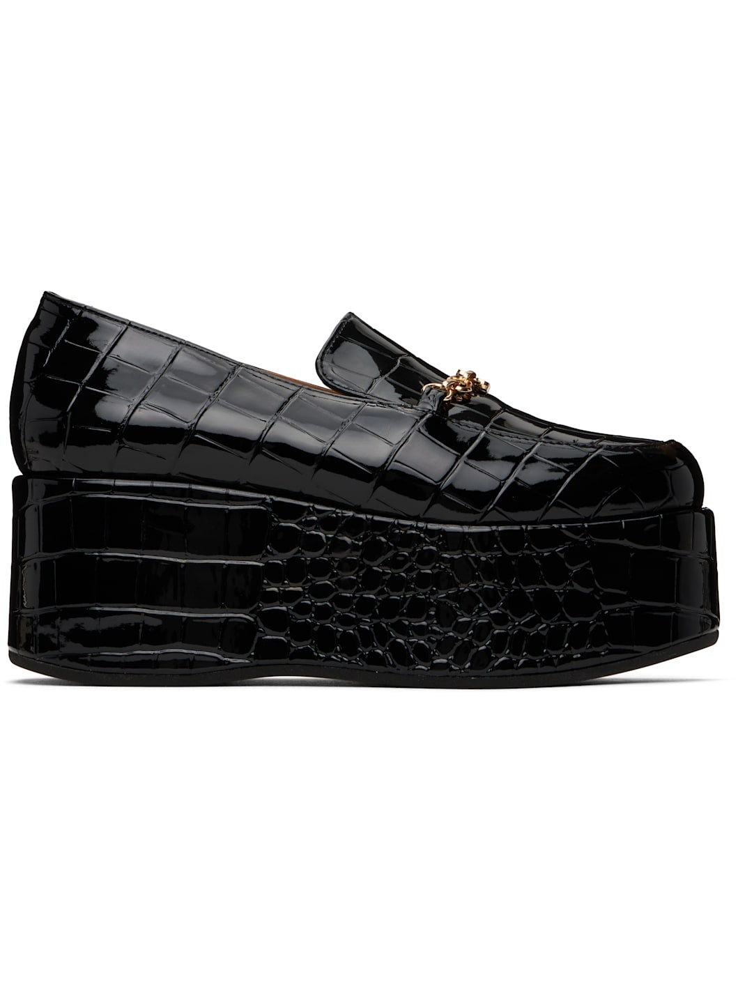 Black Patent Croco Butterfly Chain Platform Loafers - 1