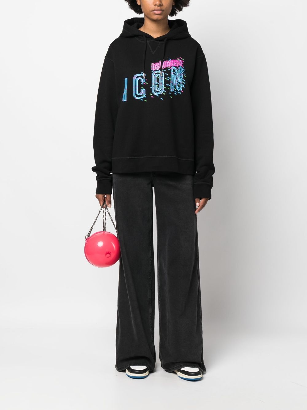 logo-print drawstring cotton hoodie - 2