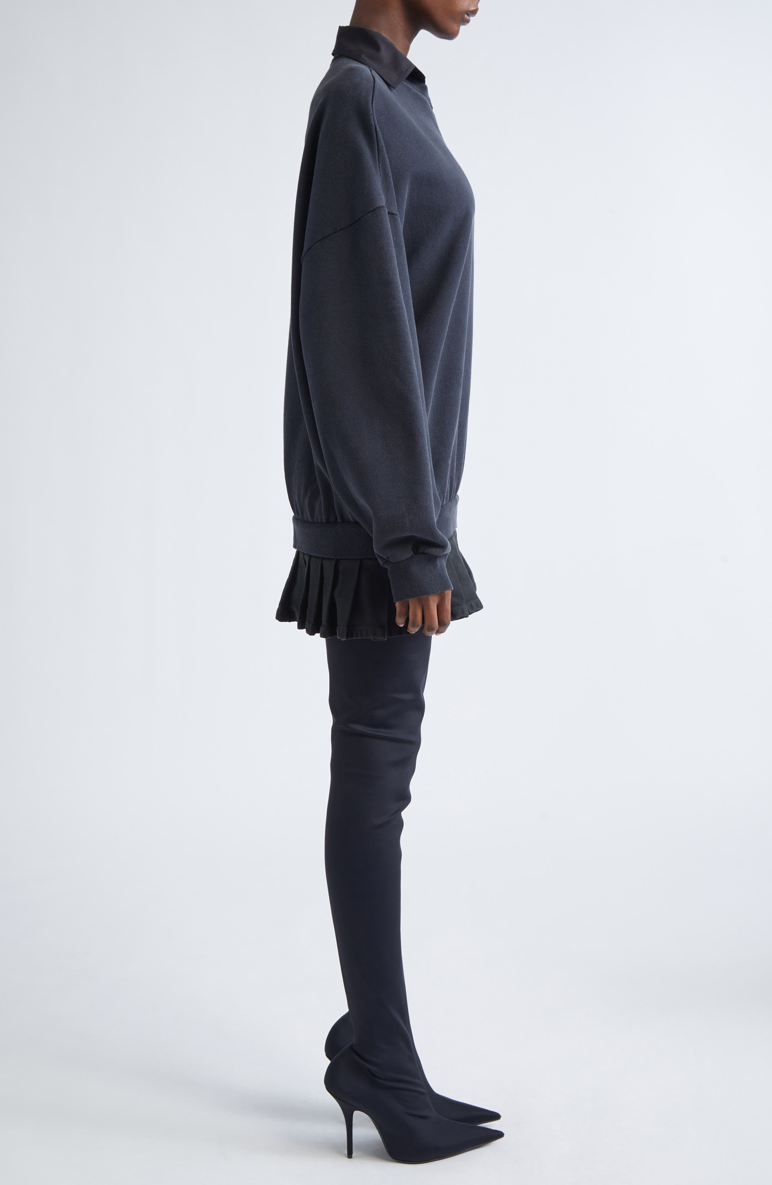 Balenciaga Hybrid Long Sleeve Cotton Sweatshirt Minidress in Faded Washed Black at Nordstrom - 3