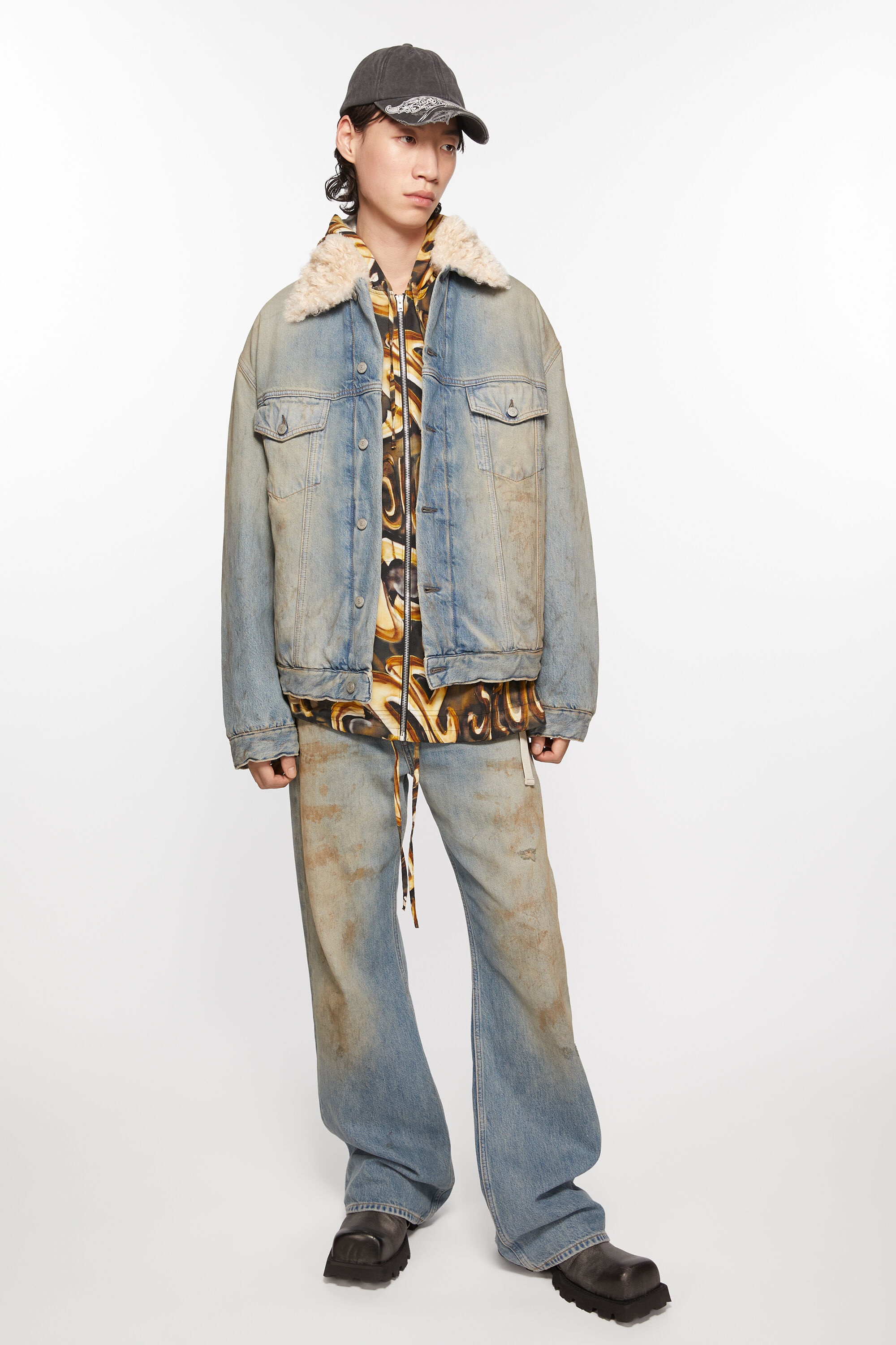 Denim fur trim jacket - Oversized fit - Mid blue - 5