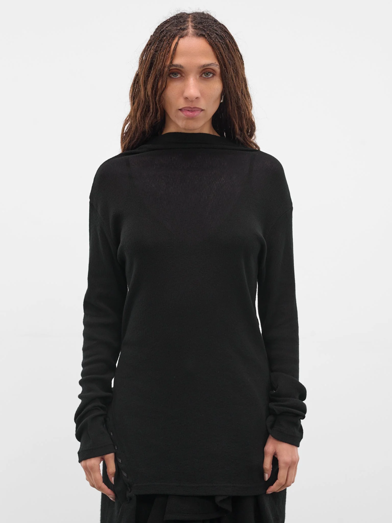 Black Cotton Lacing Sweater - 1