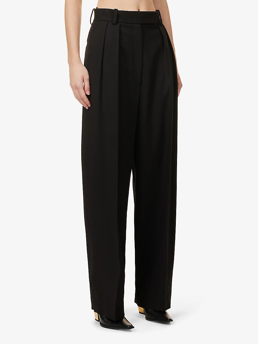 Cessie pleated wide-leg high-rise woven trousers - 3