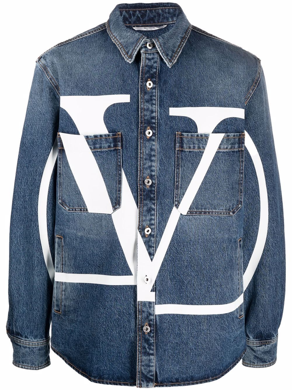 logo-print long-sleeve denim shirt - 1