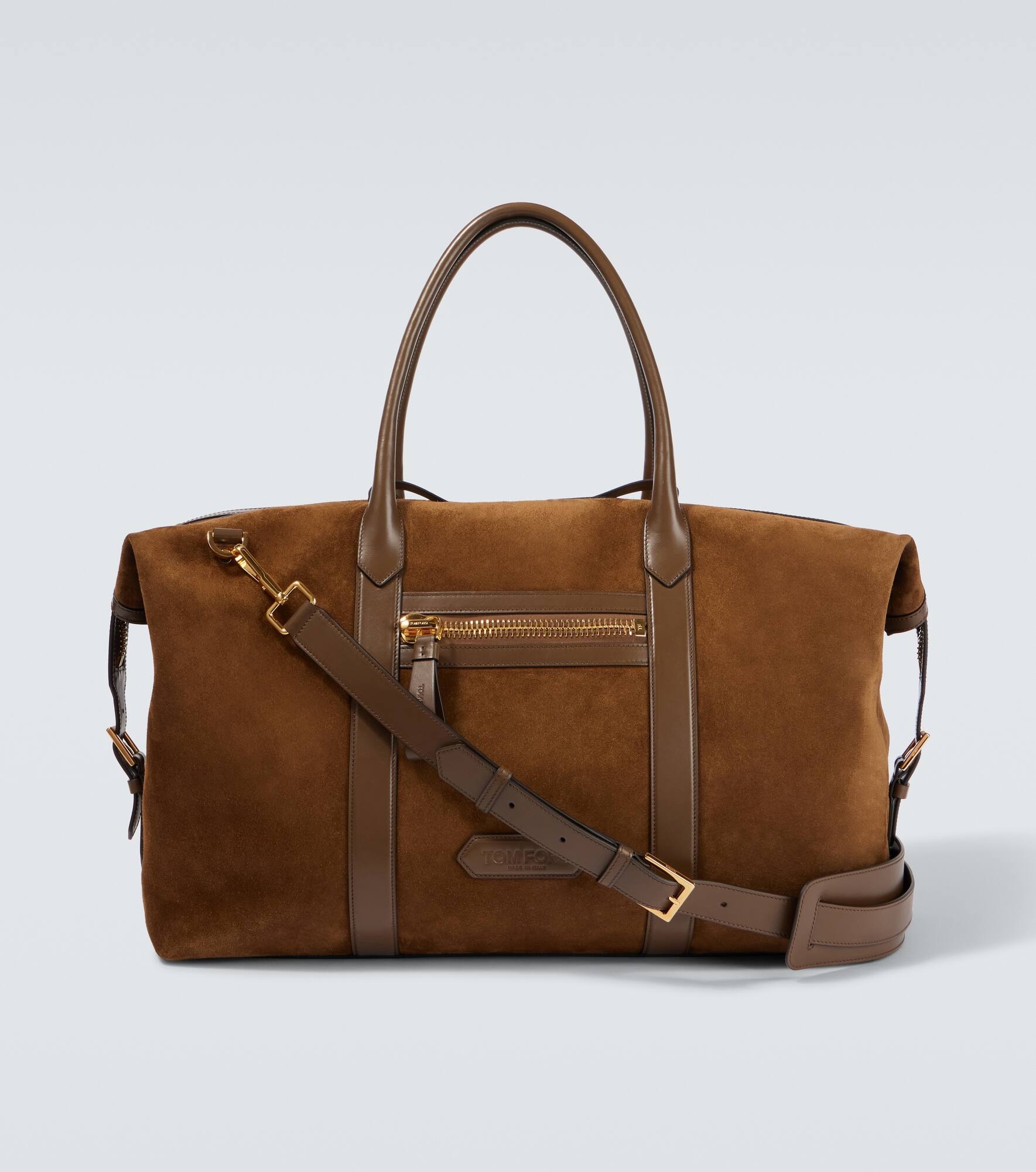 Leather-trimmed suede duffel bag - 1