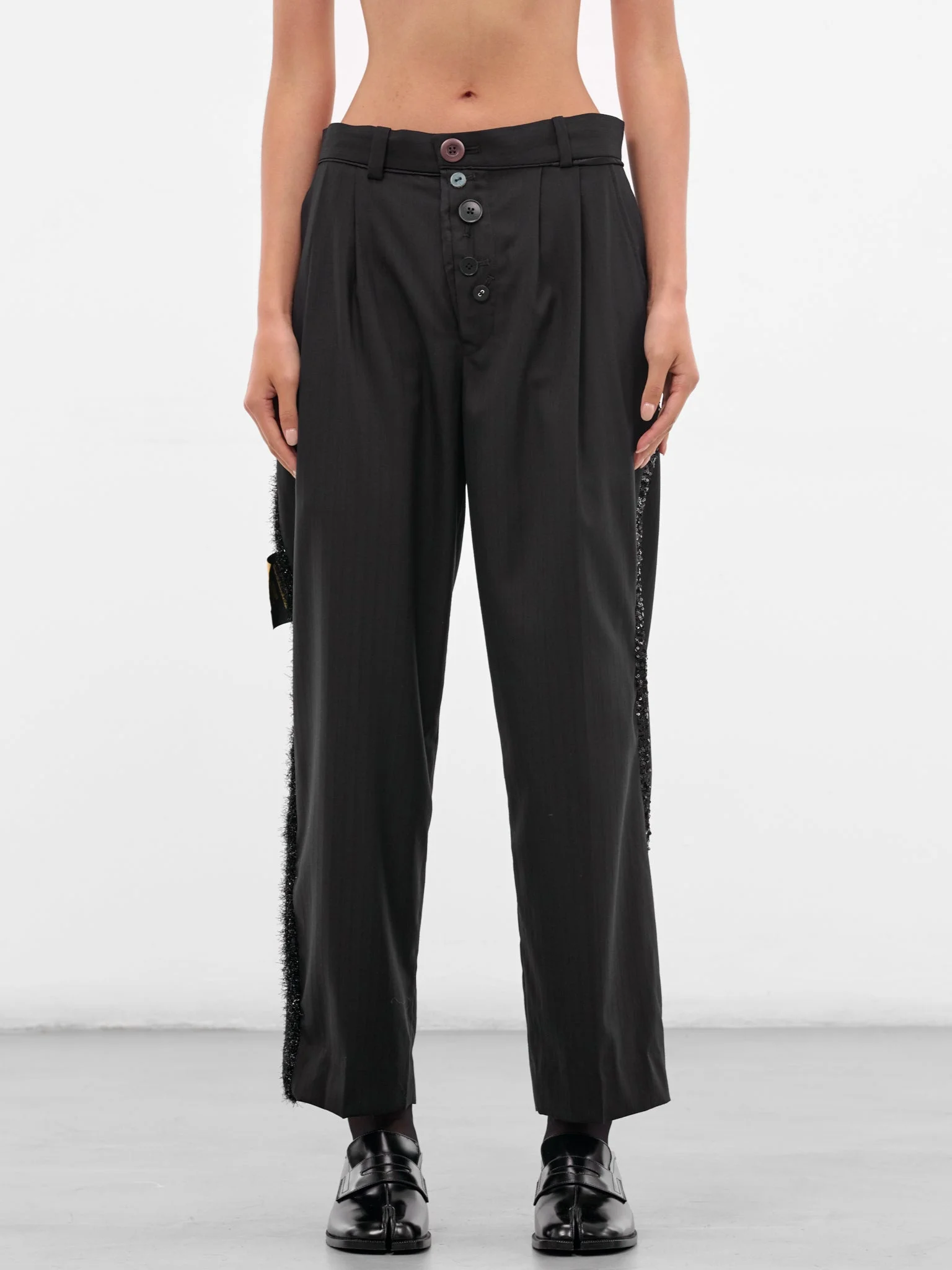 Black Pleated Wool Trousers - 1