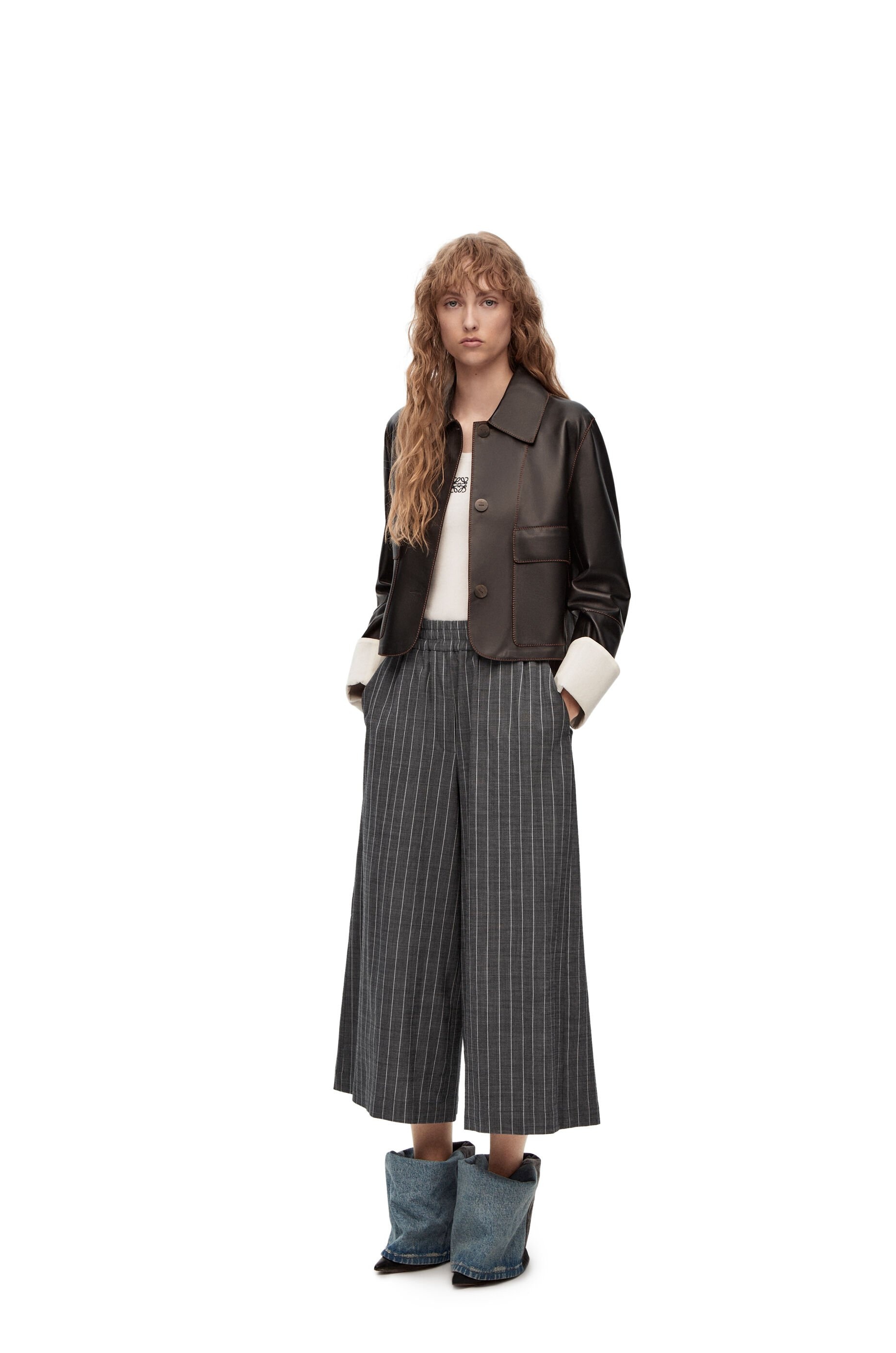 Stripe cropped trousers in wool blend - 2