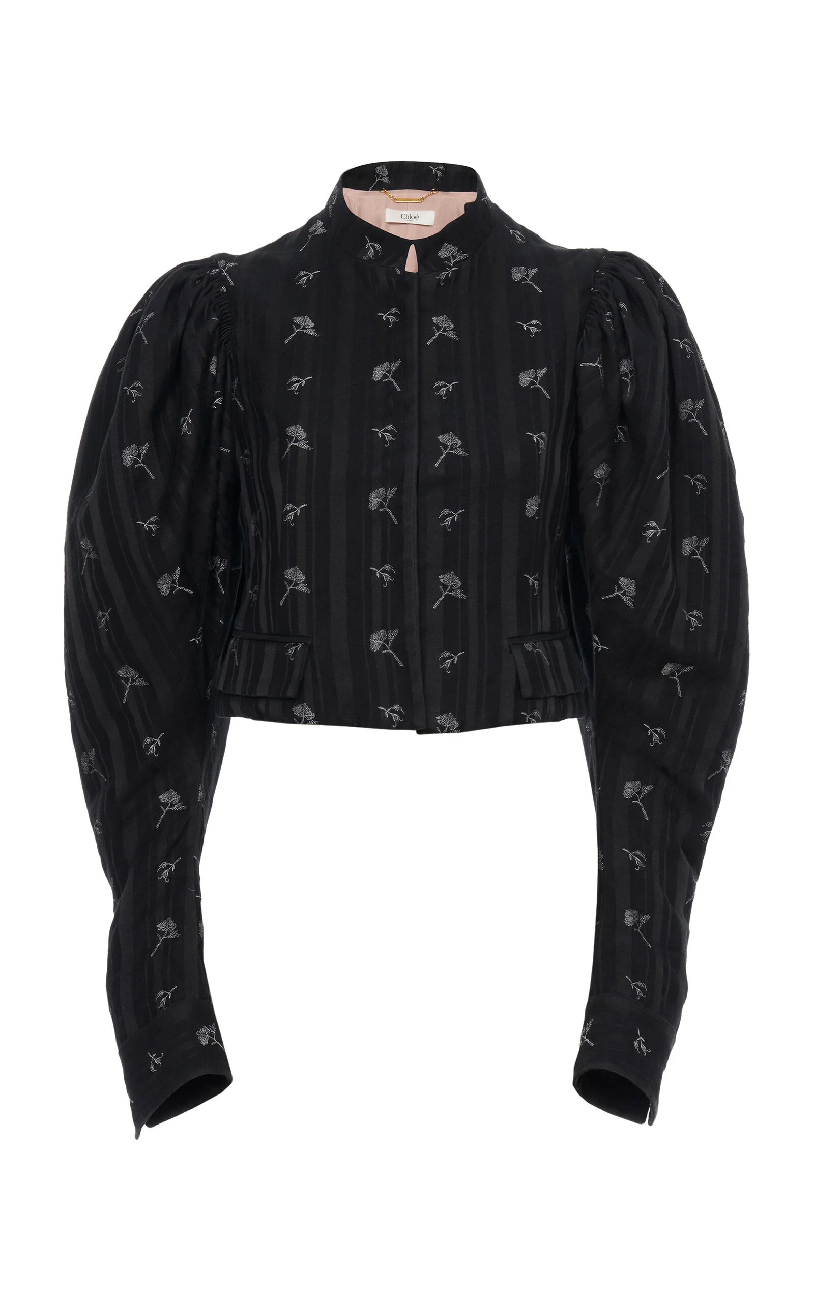 Puff-Sleeve Cotton-Silk Jacquard Cropped Jacket black - 1