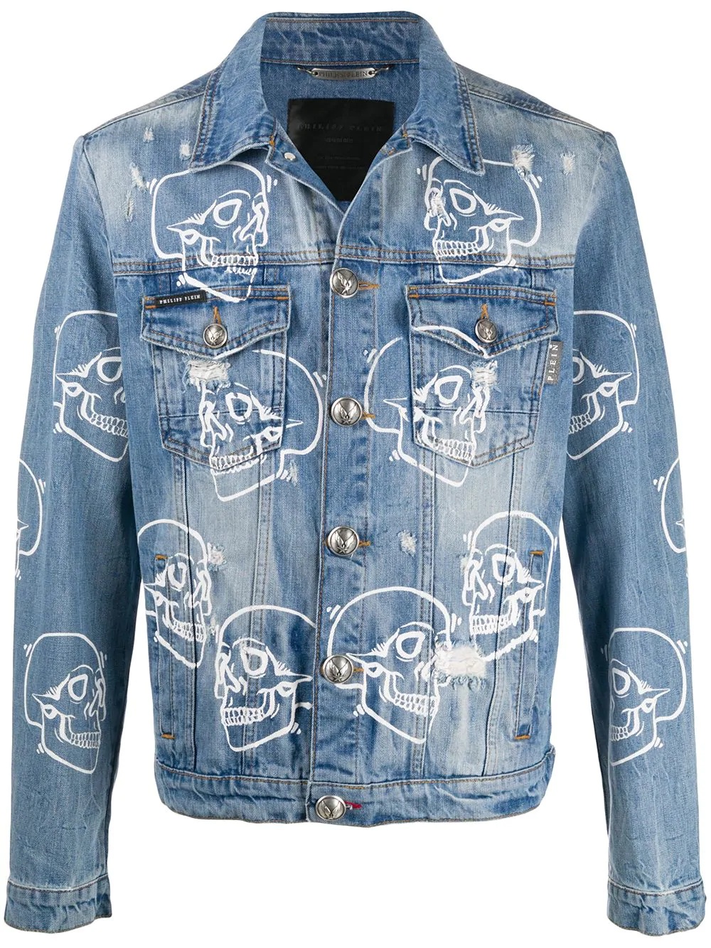 skull print denim jacket - 1