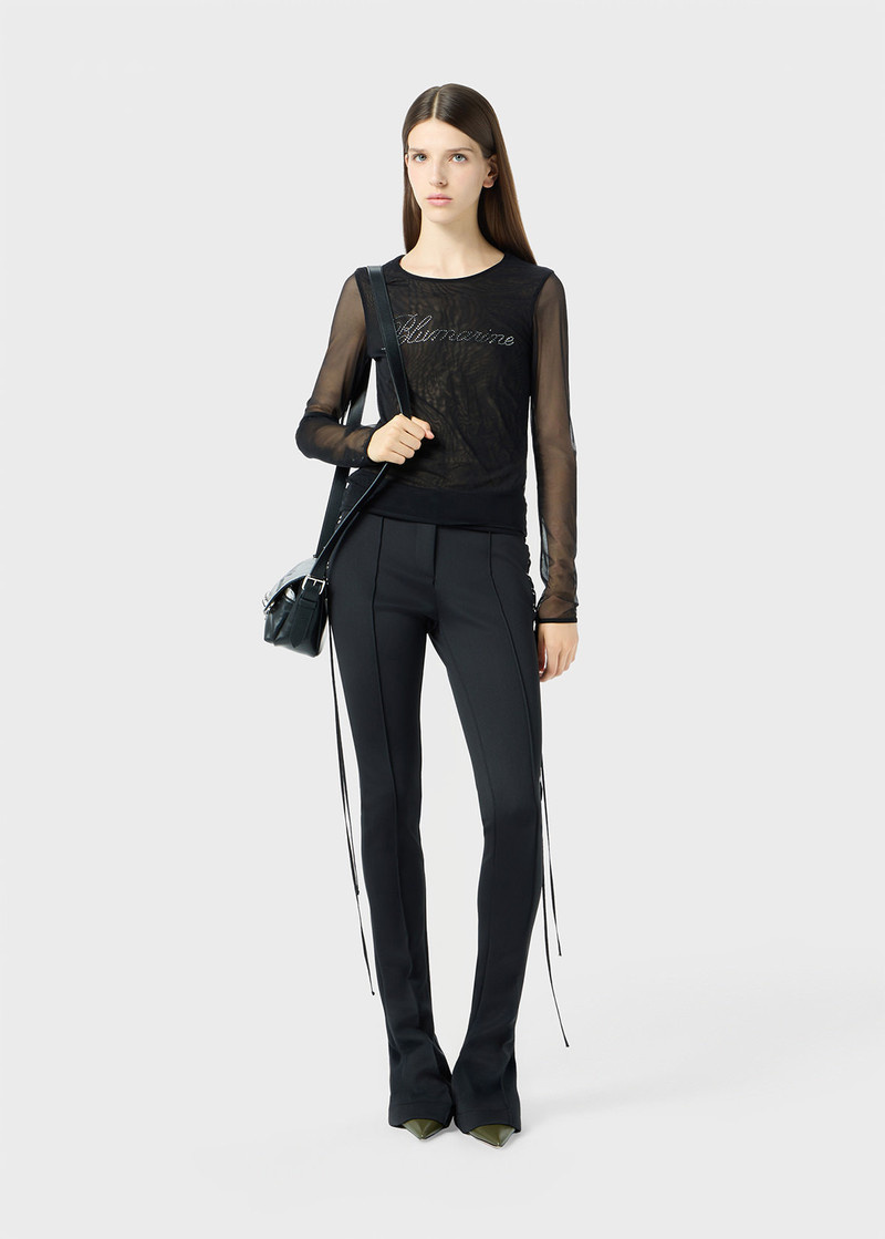 Blumarine STRETCH TULLE TOP WITH BLUMARINE LOGO IN RHINESTONES outlook