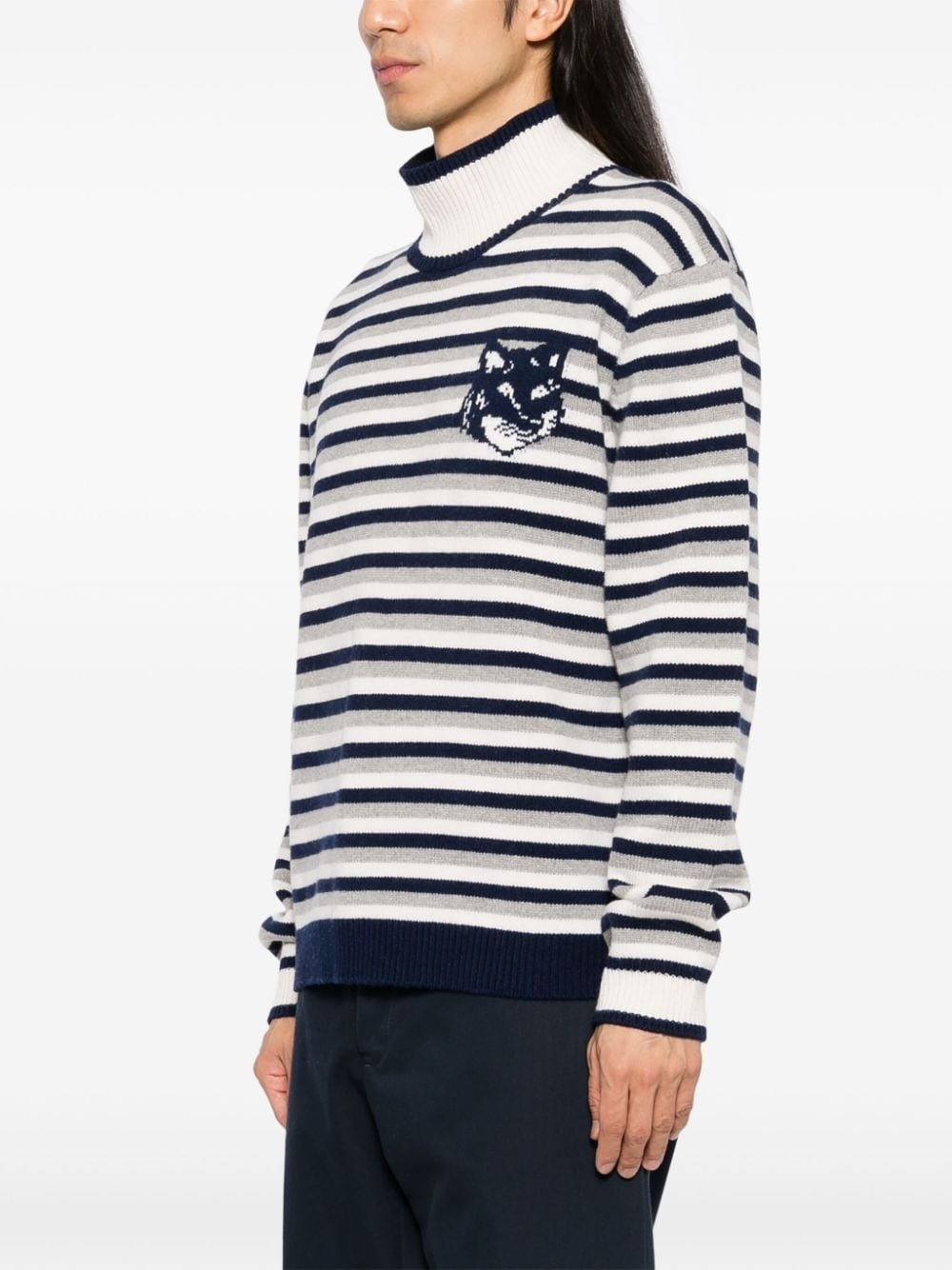 fox head intarsia striped jumper - 3
