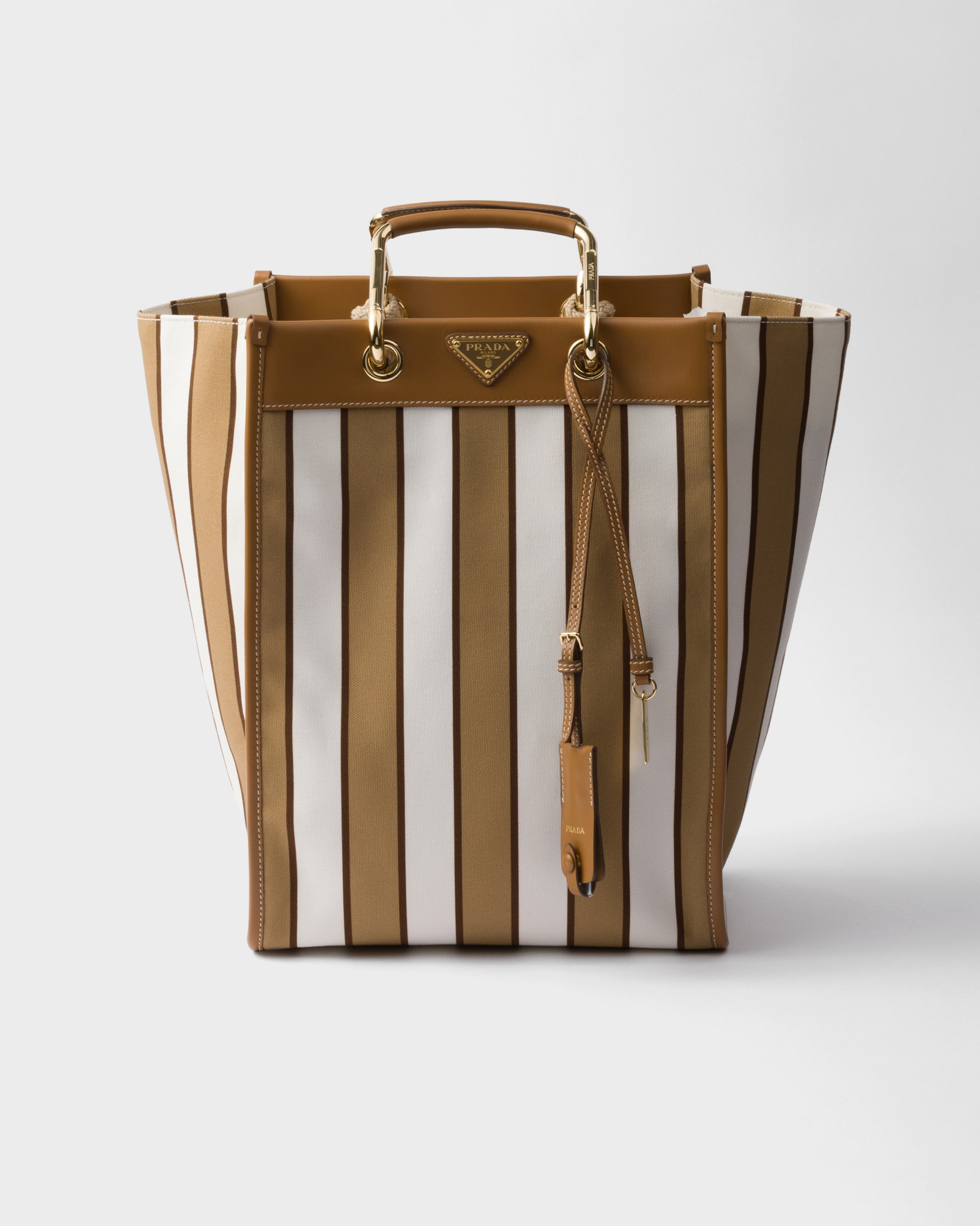 Large printed canvas and leather tote bag - 1