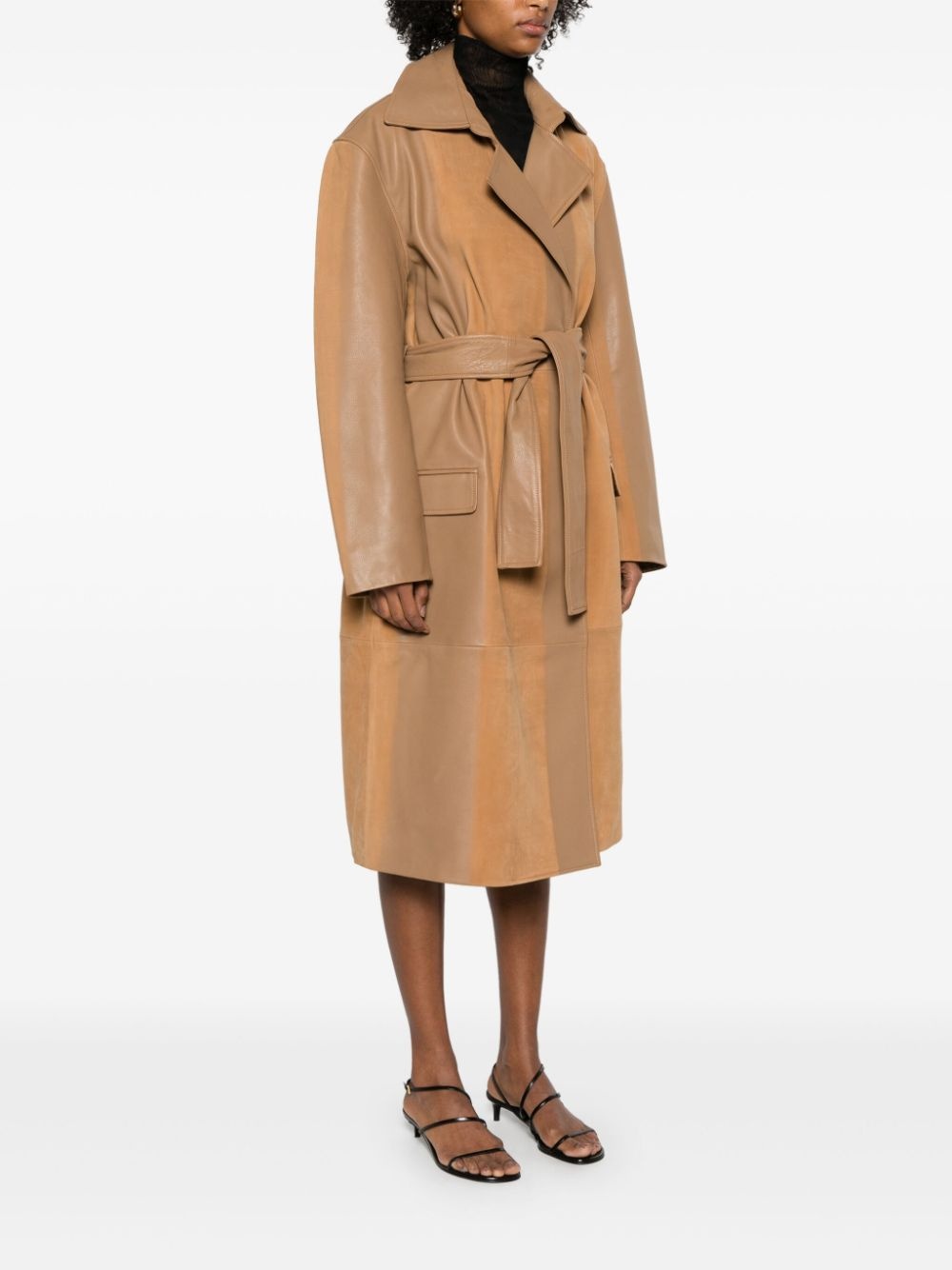 scuffed-leather coat - 3