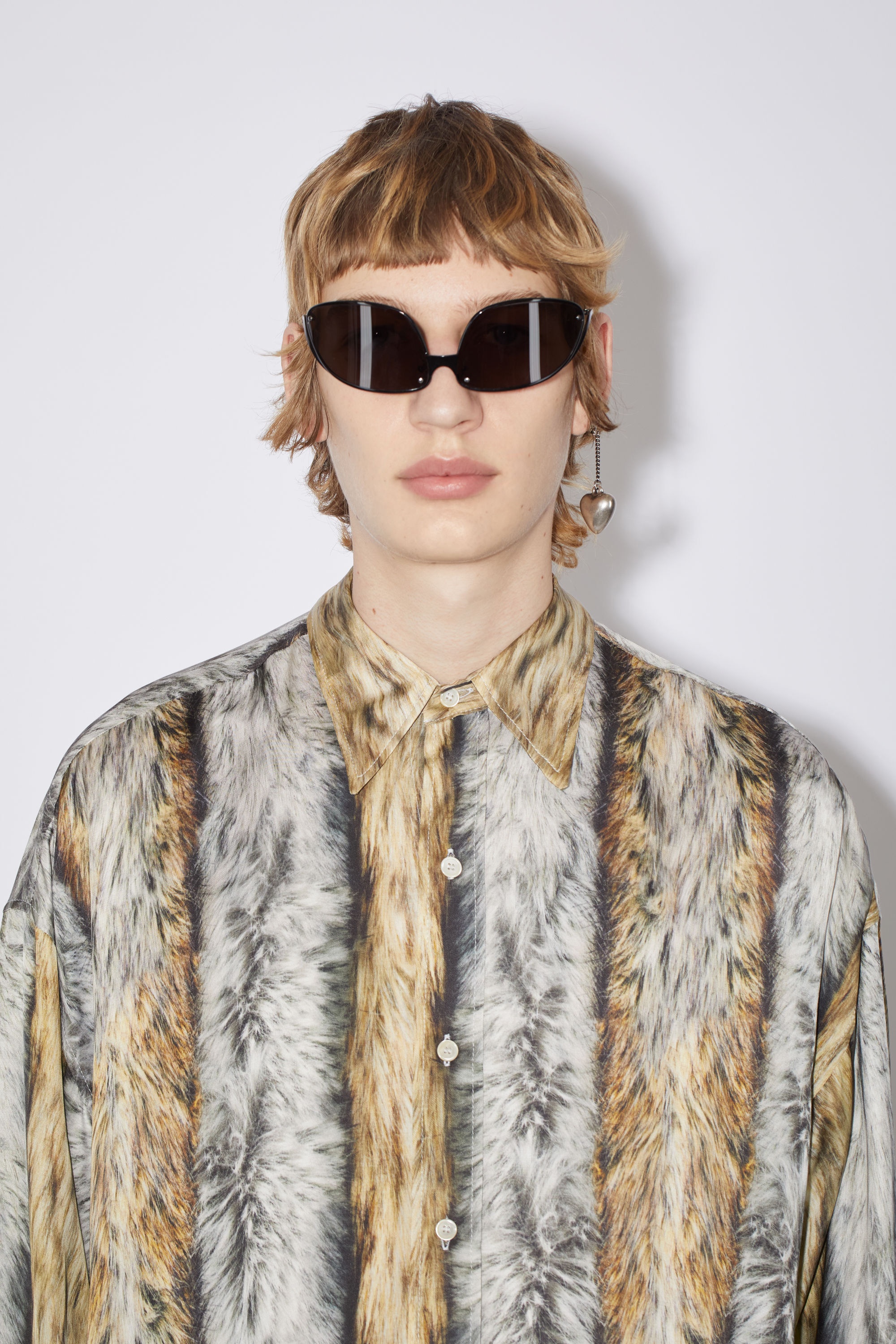Fur print button-up shirt - Beige/grey - 5