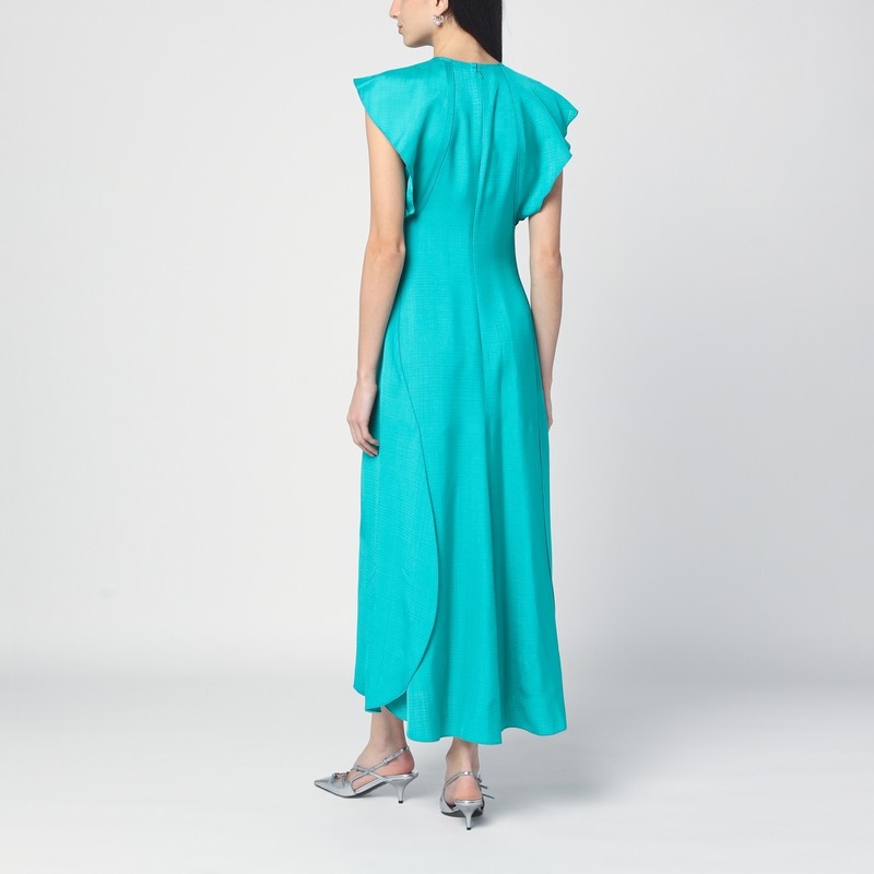 Victoria Beckham Peacock Colour Midi Dress With Hooded Sleeves Women - 2