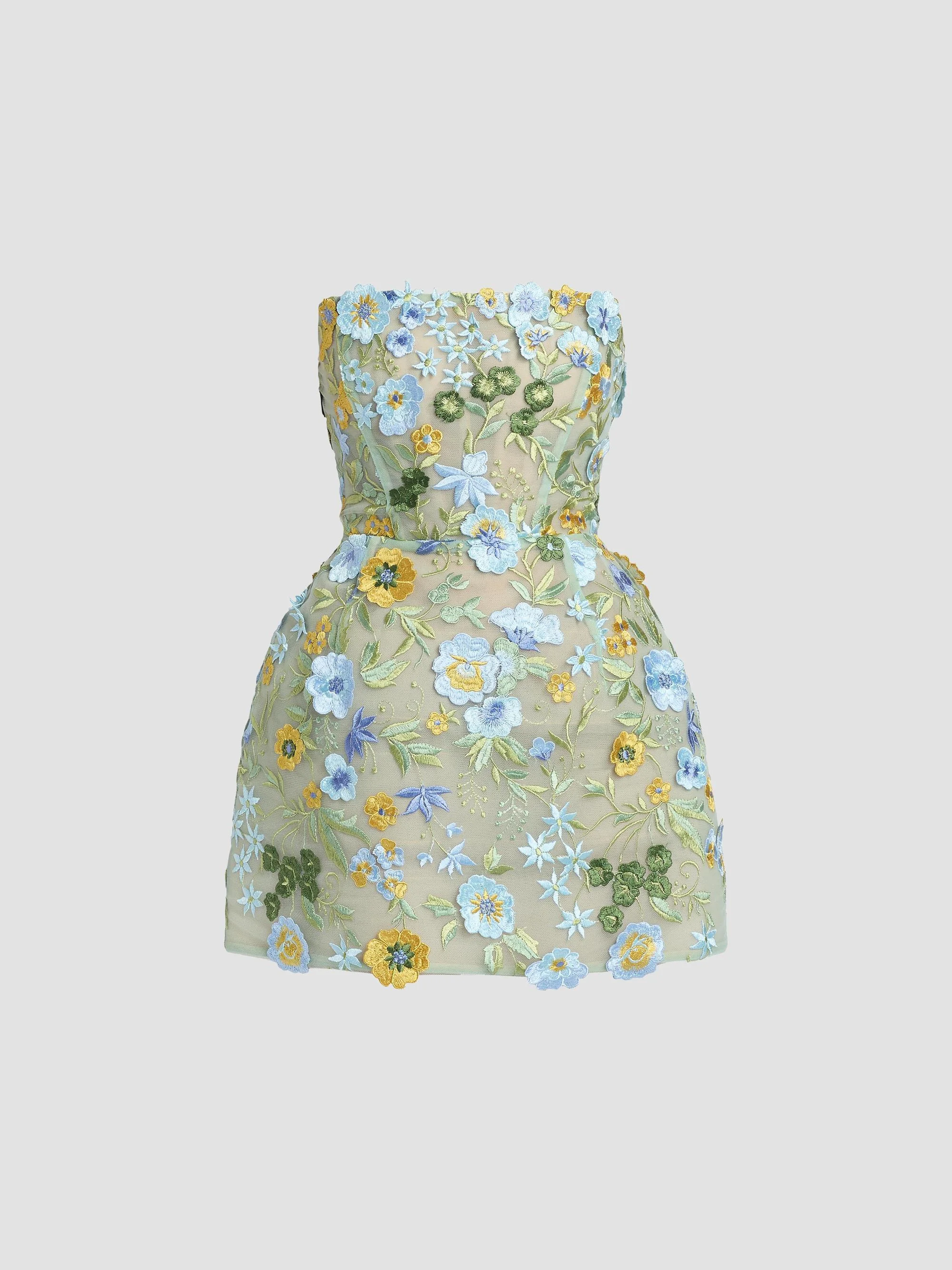 Women's Jasmine Maraya Floral Appliqué Strapless Minidress - Blue Multi - 1