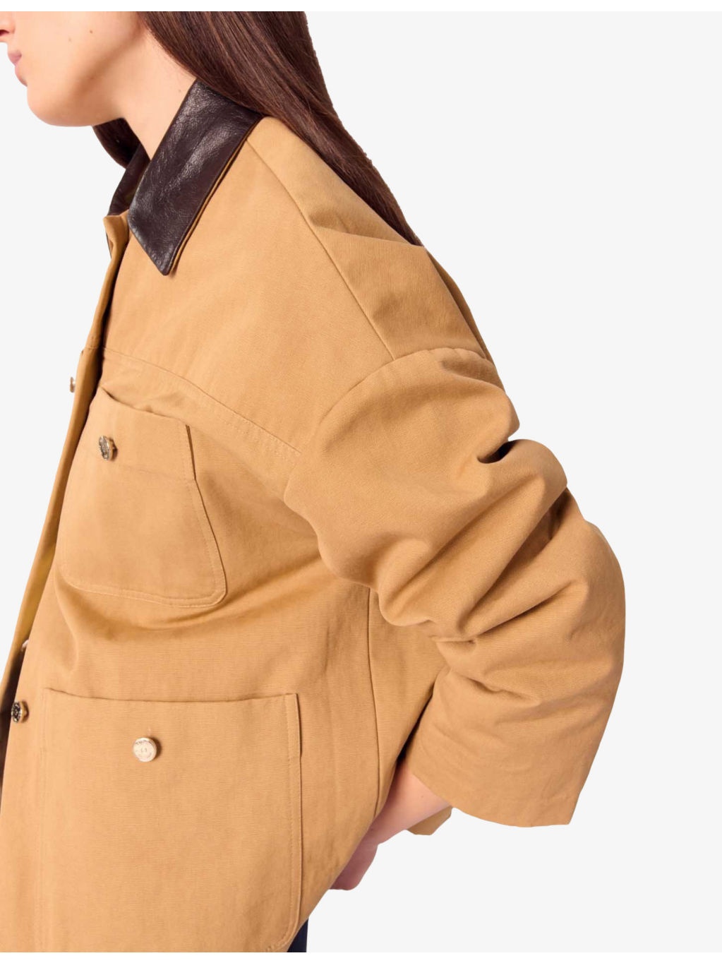 Leather-Collar Multi-Pocket Cotton Coat - 6