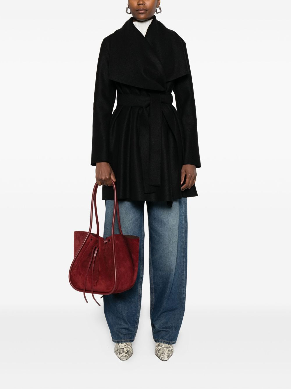 wrap-front belted coat - 2
