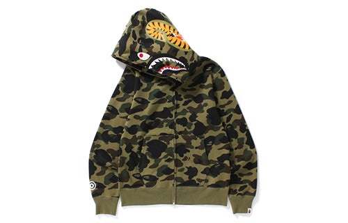 A Bathing Ape Camo Shark Full Zip Hoodie 'Olive Green' 1E80-115-022 - 2