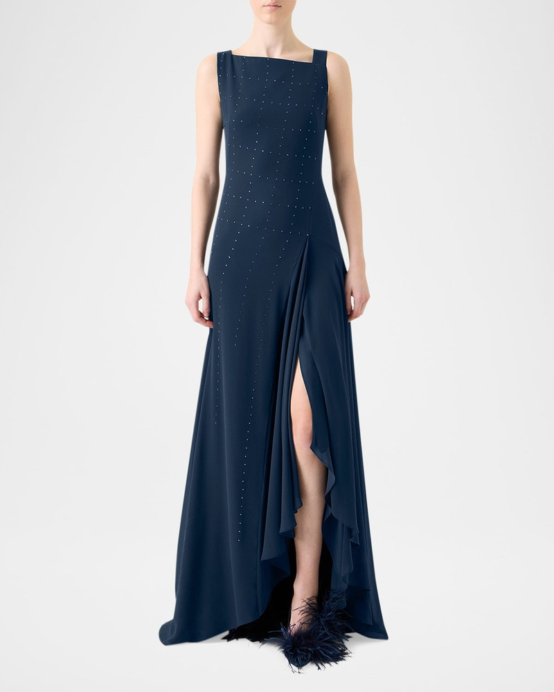 AKRIS Studded Sleeveless Asymmetric Flared Maxi Dress outlook
