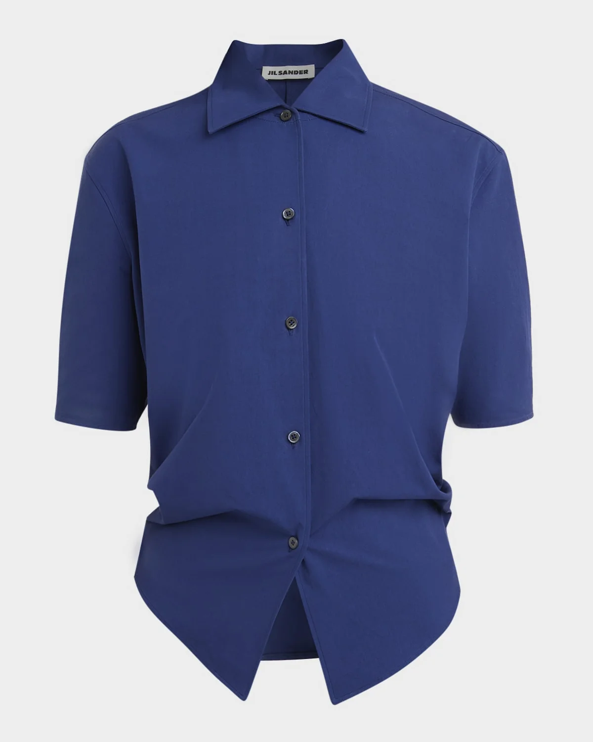 Gathered Short-Sleeve Button-Down Shirt - 1