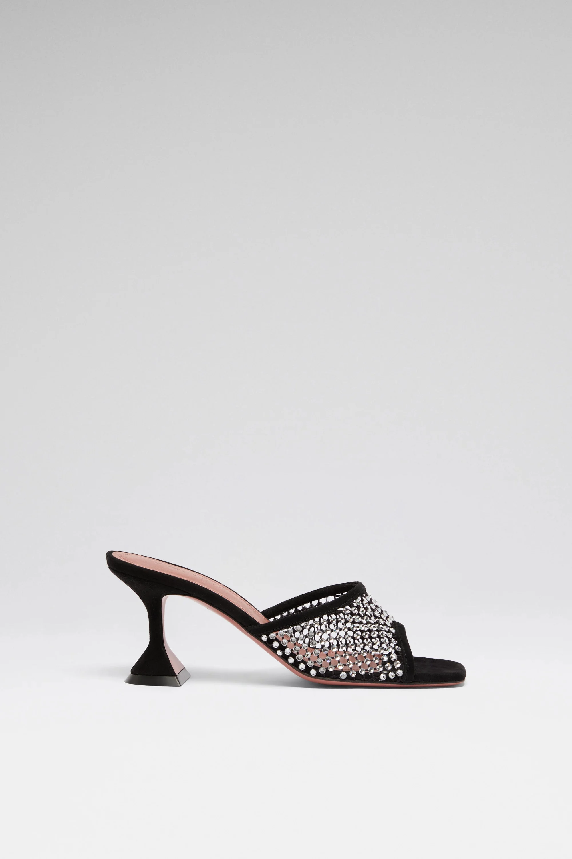 LUPITA CRYSTAL NET SLIPPER 70 BLACK SUEDE AND WHITE CRYSTALS - 1