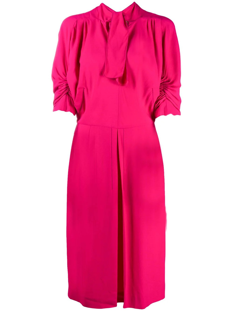 ruched-sleeves tie-neck day dress 1