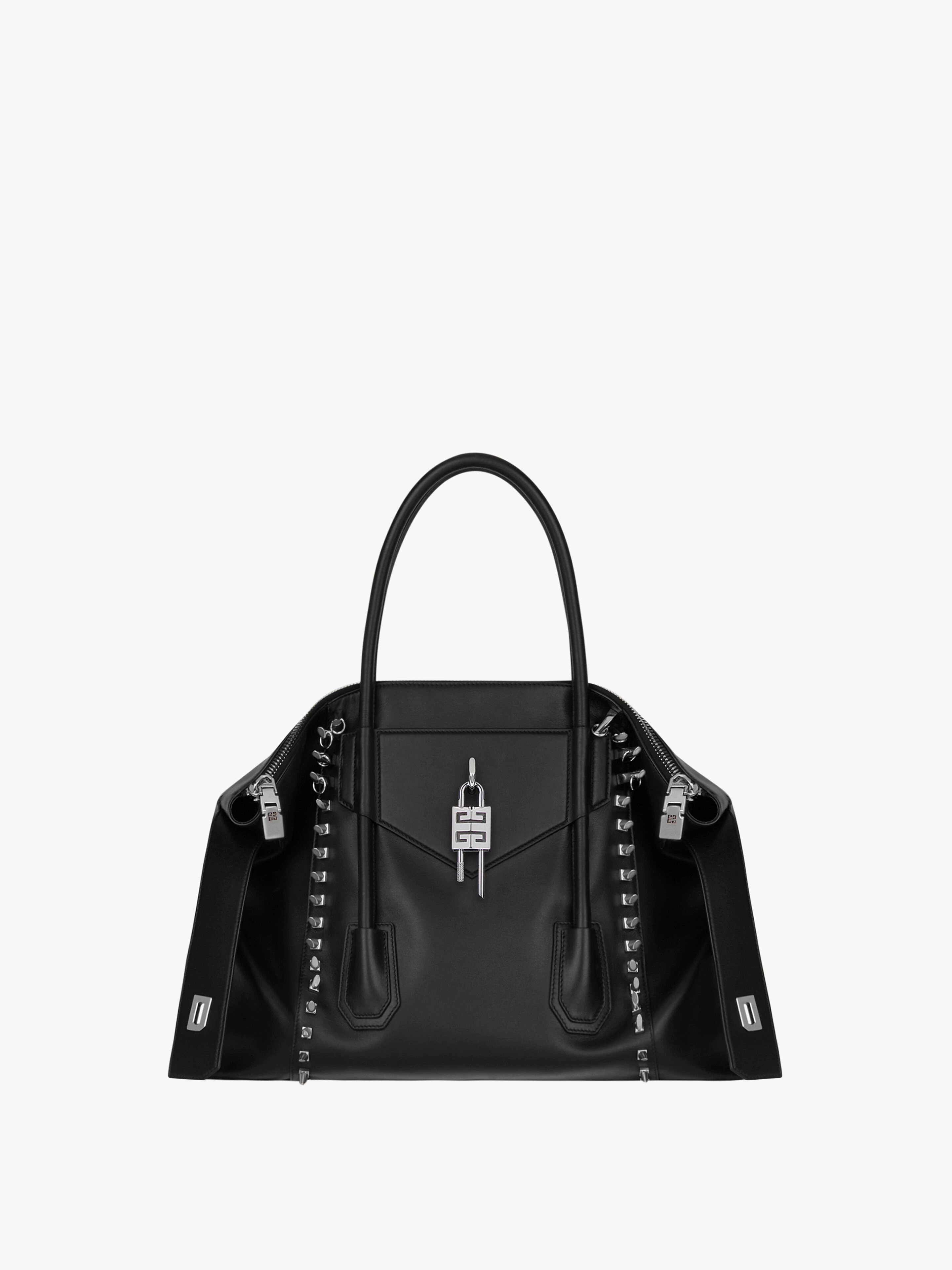 MEDIUM ANTIGONA LOCK BAG IN LEATHER WITH STUDS - 1